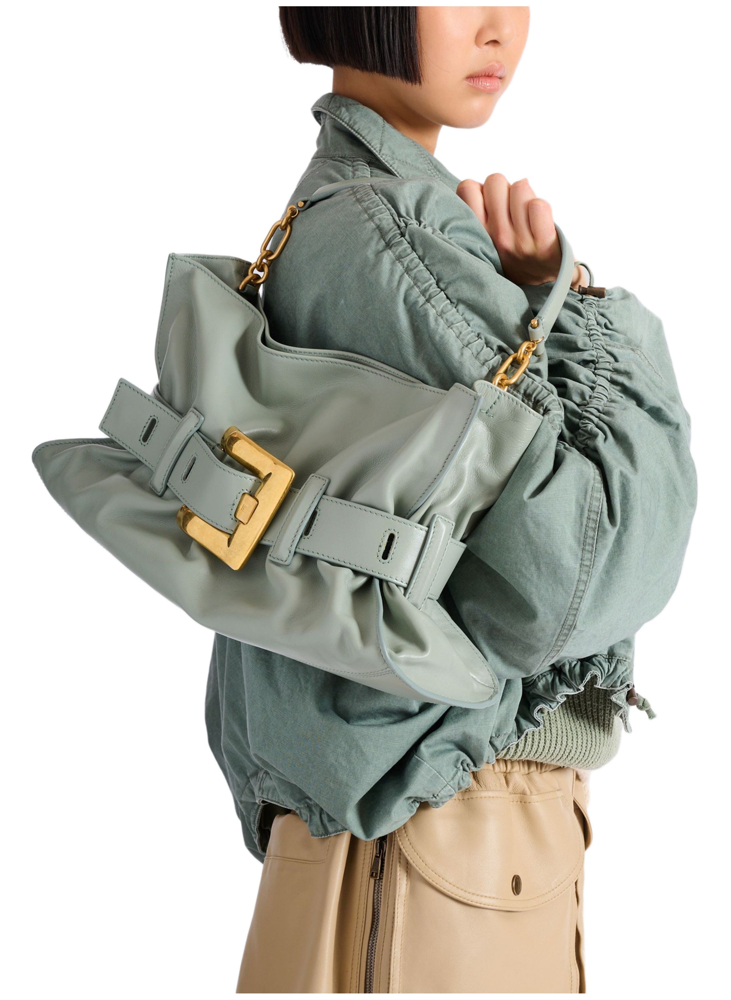 Sac anthem médium en cuir de veau BALMAIN Vert