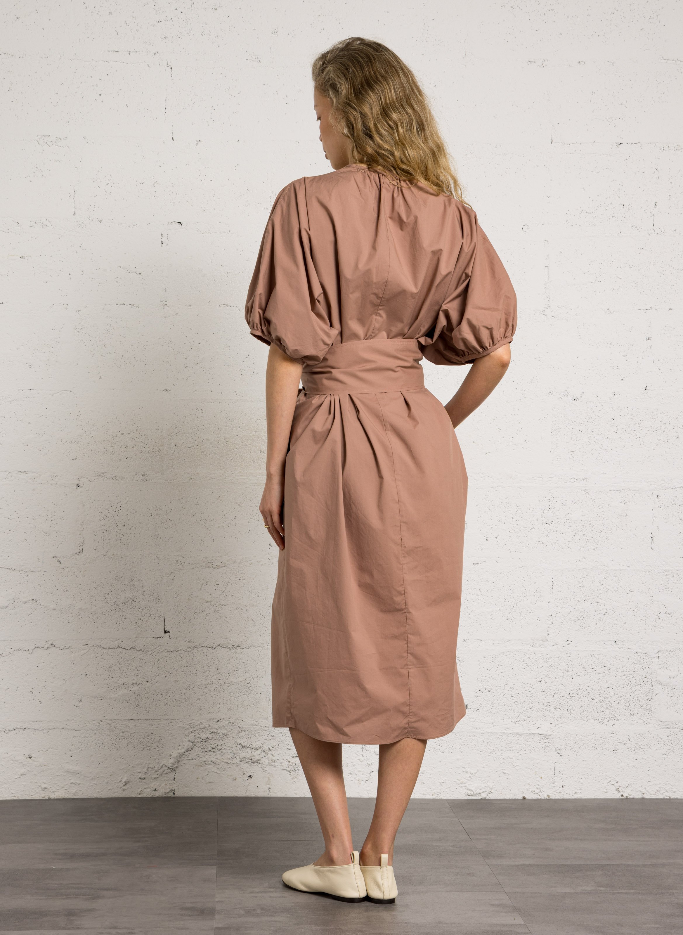 Robe longue col v en coton organique alger SOEUR Rose