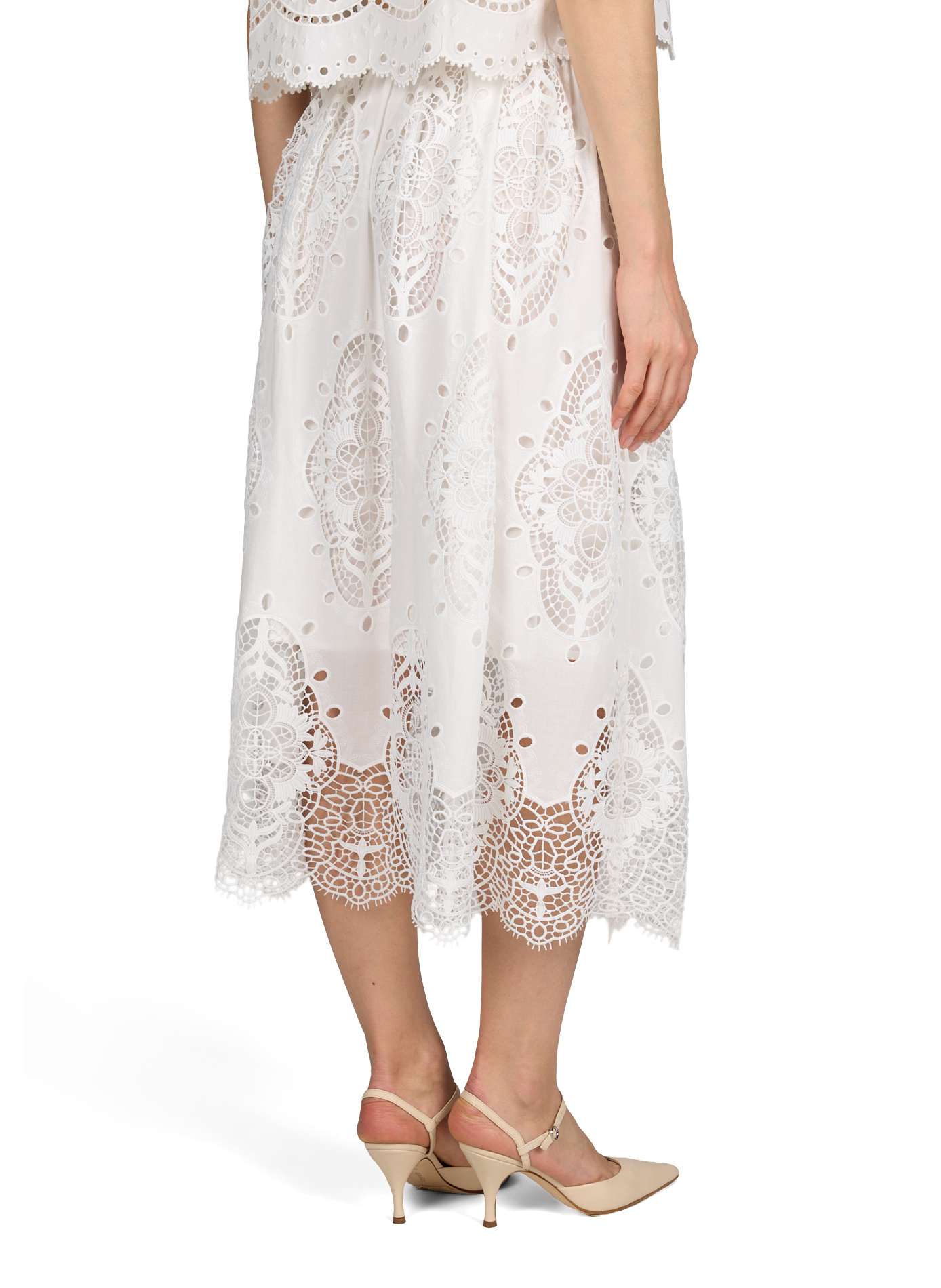 Jupe midi à broderies anglaises en coton BERENICE Blanc