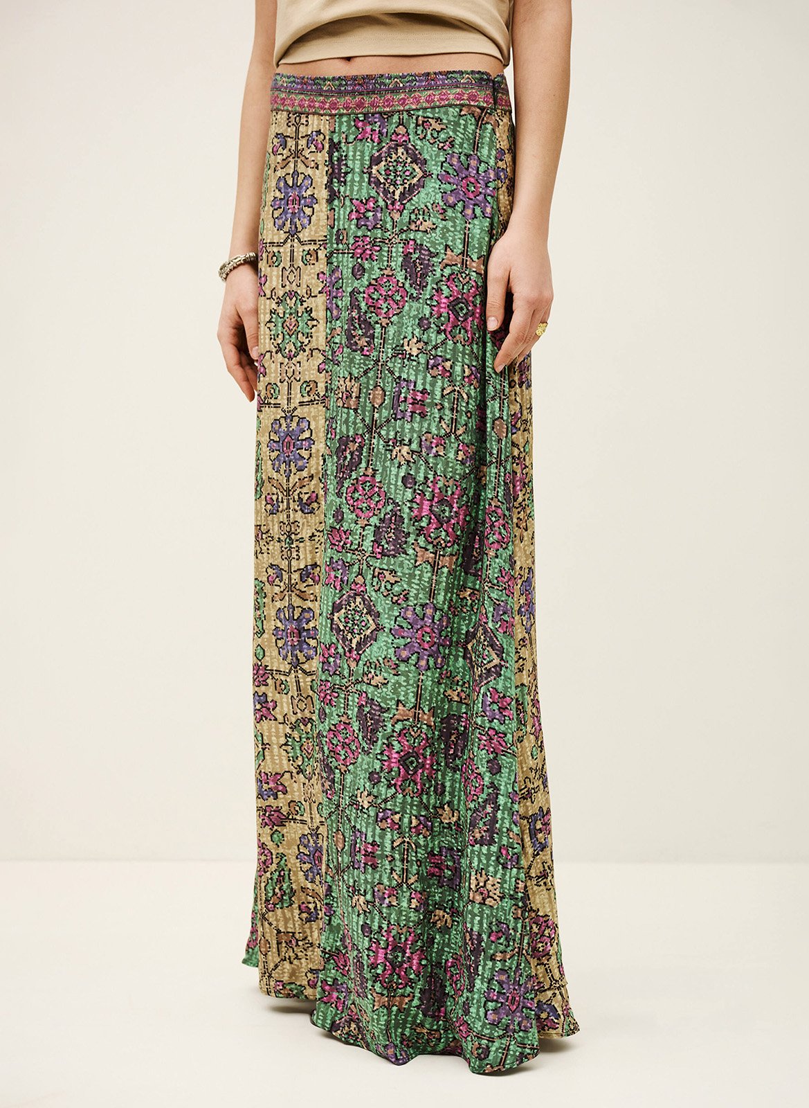 Jupe longue fluide imprimée pario BA&SH Vert