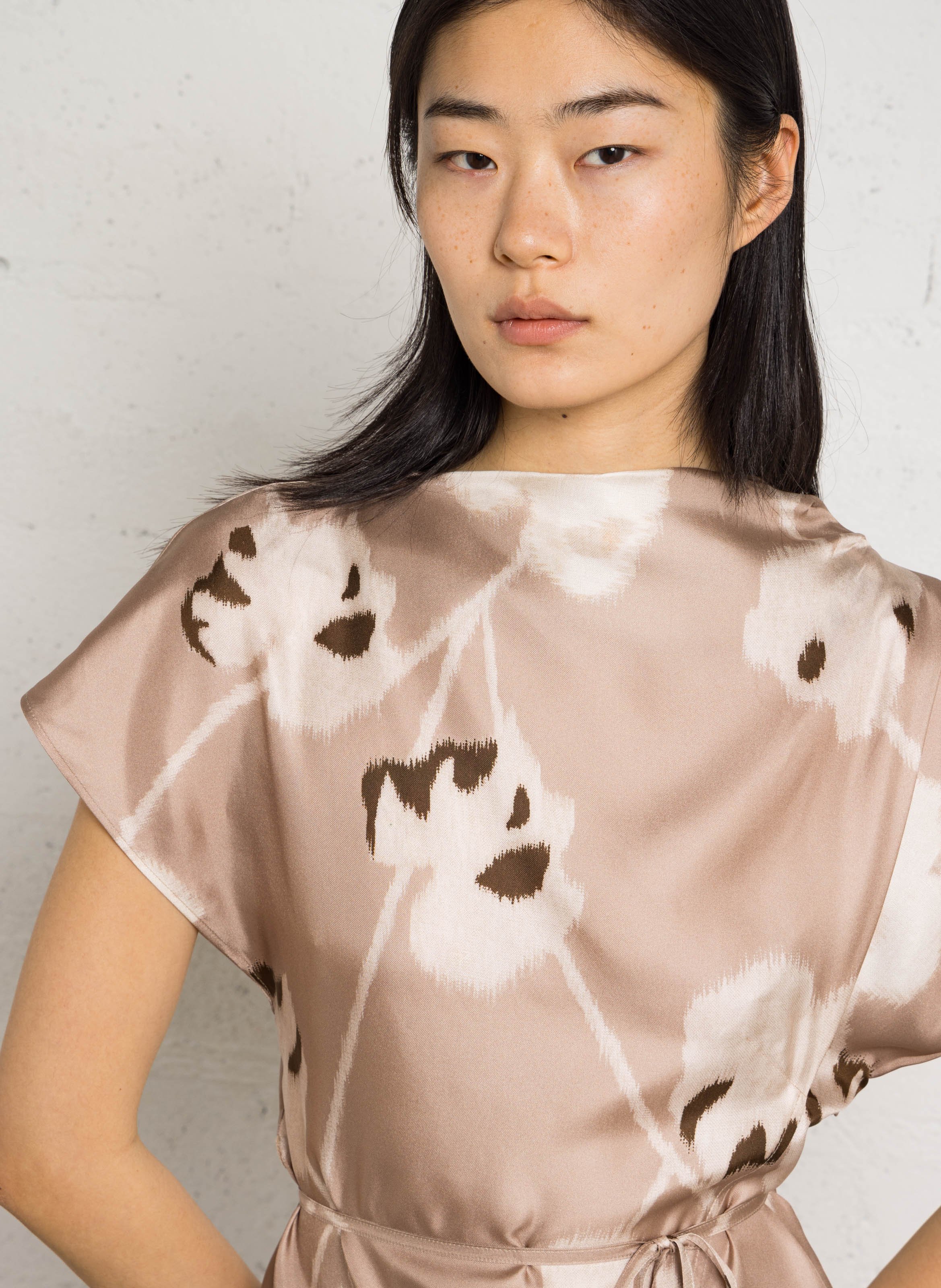 Robe midi imprimée en soie felicie SOEUR Beige