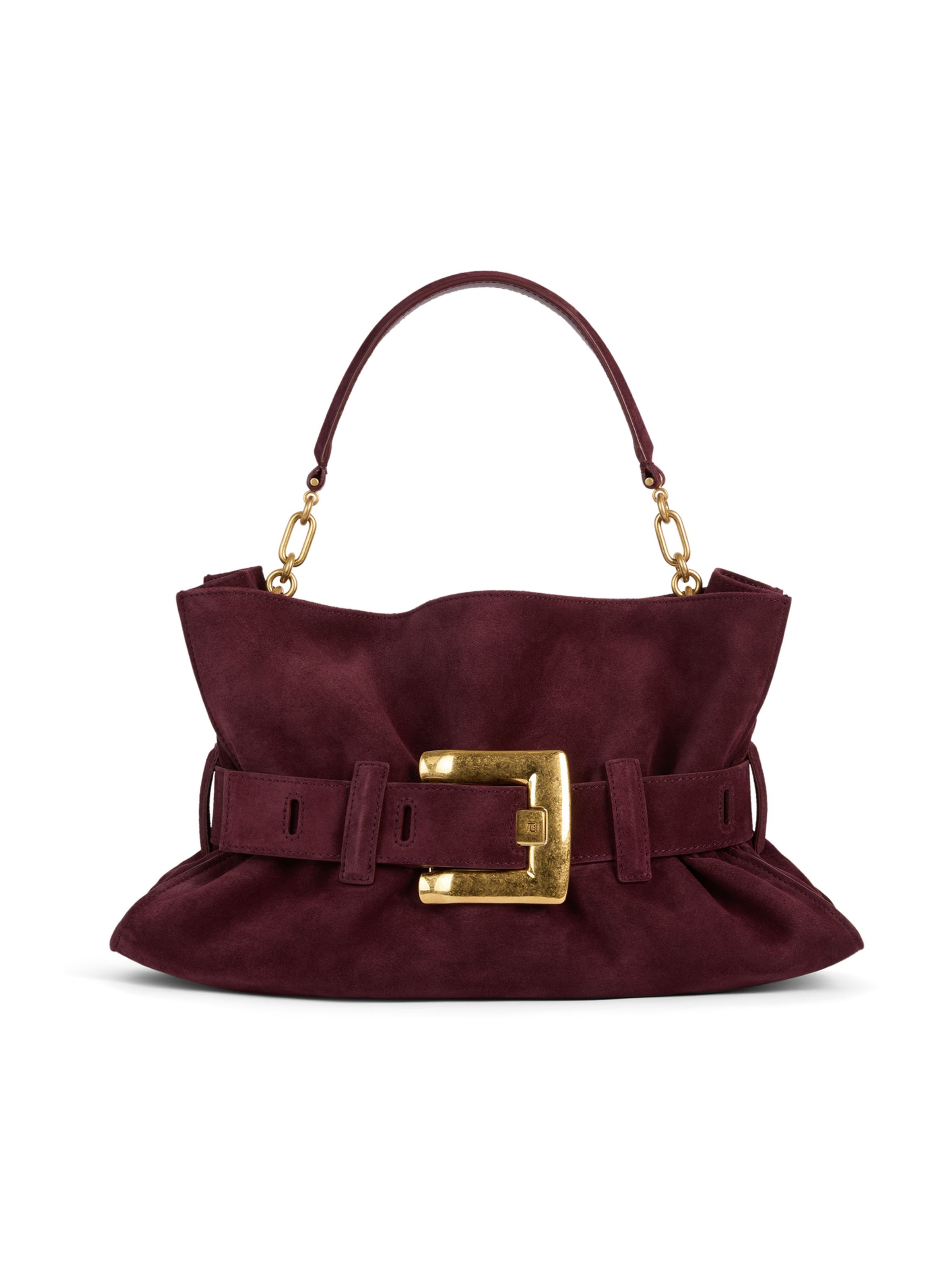 Sac anthem medium en cuir suédé BALMAIN Rouge