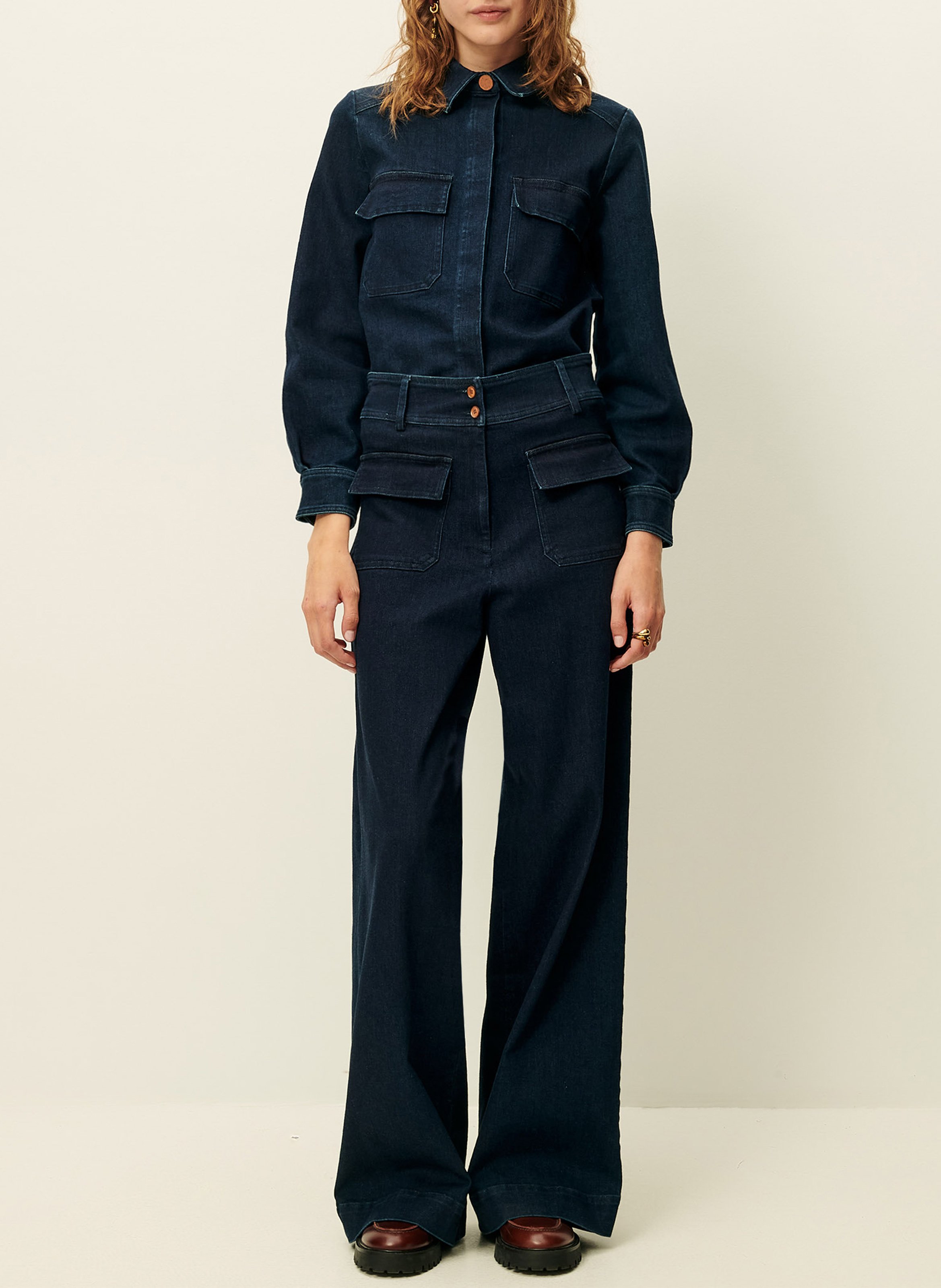 Veste courte droite en denim de coton léger guggen SESSUN Bleu