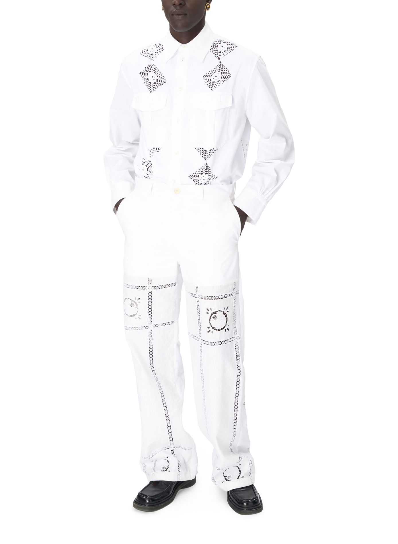 Pantalon large en upcyclé household linen unisexe MARINE SERRE Blanc