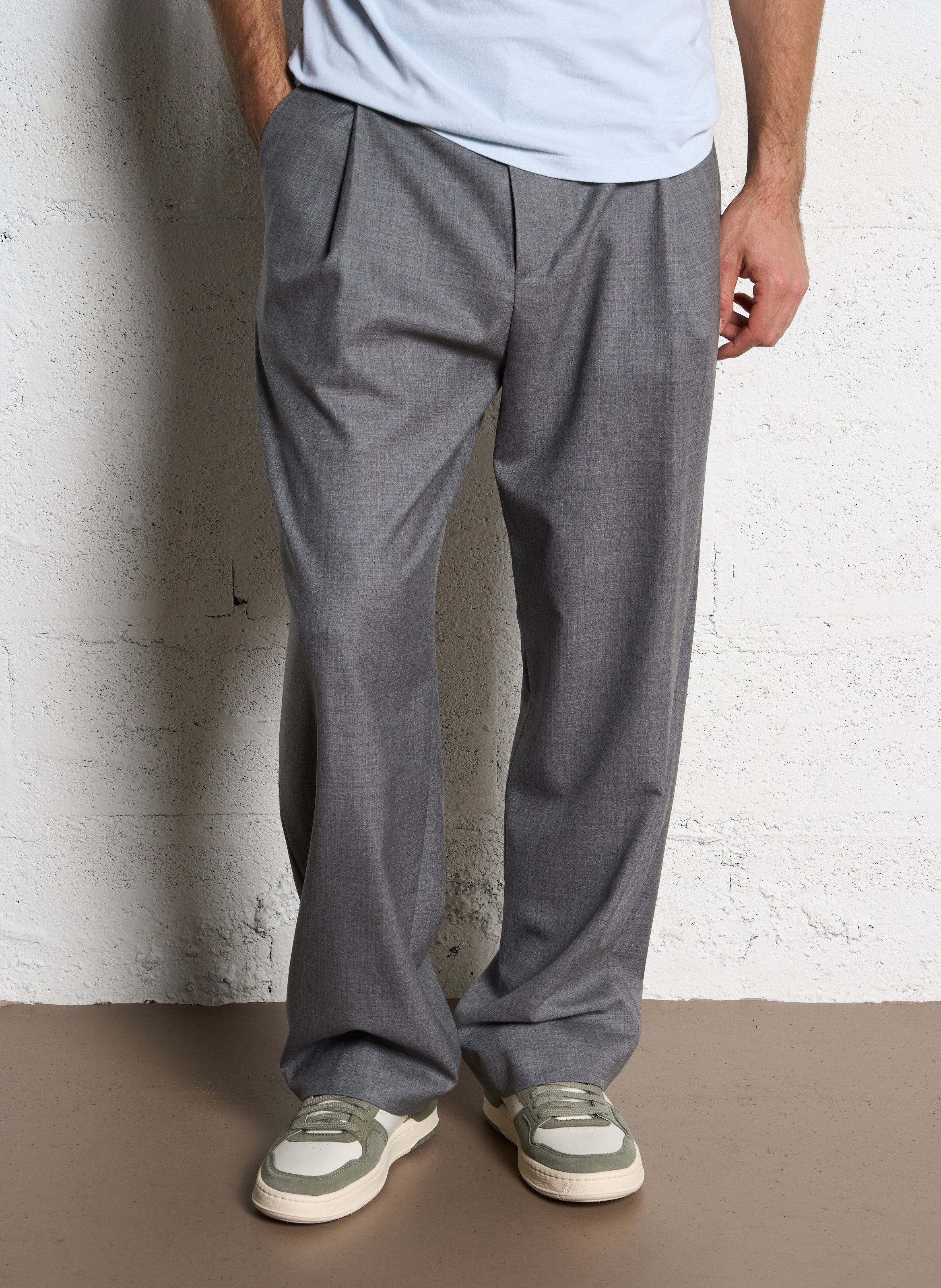 Pantalon droit en laine IKKS Gris