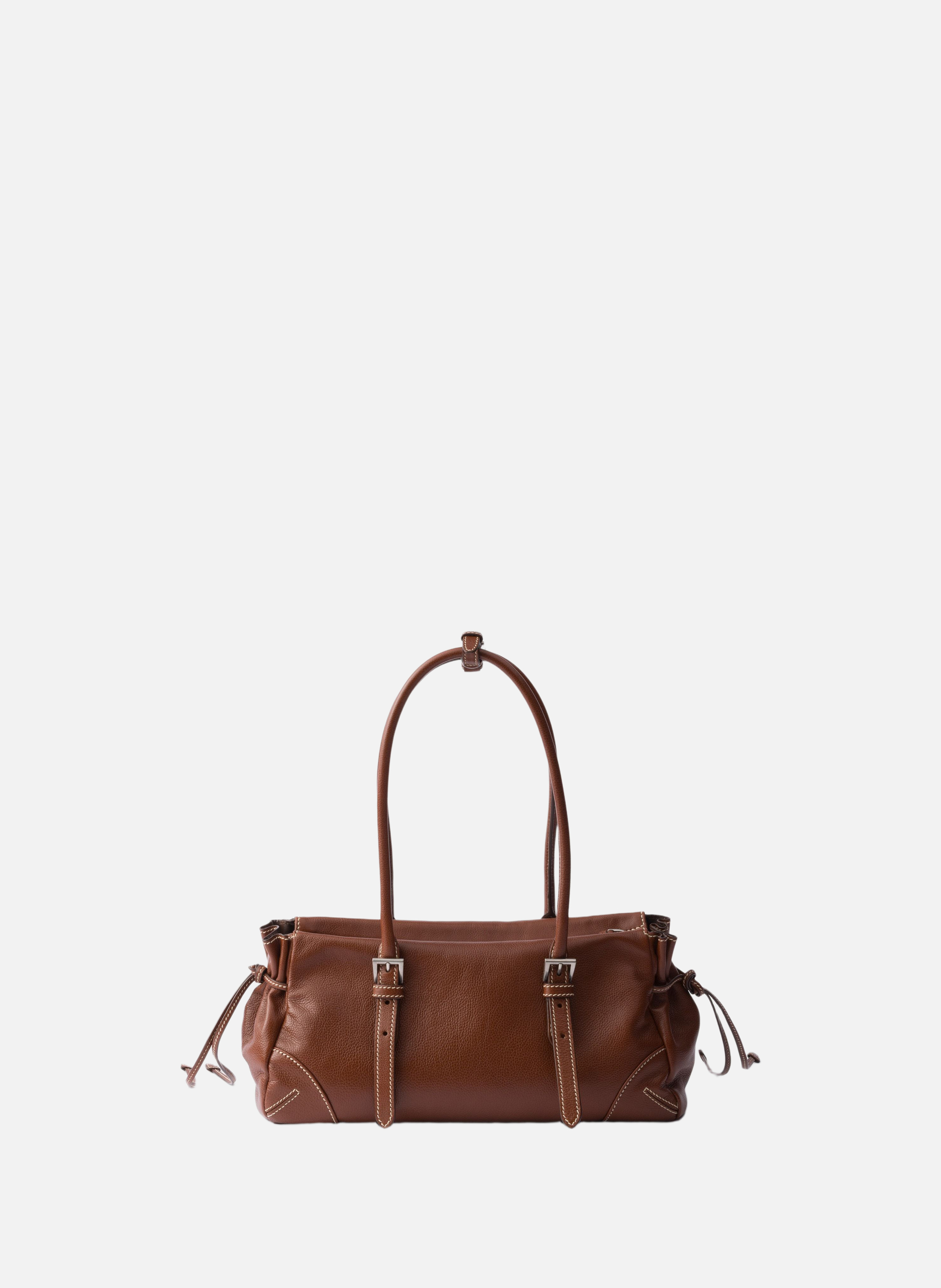Cabas prada bonnie en cuir vieilli de taille moyen PRADA Marron