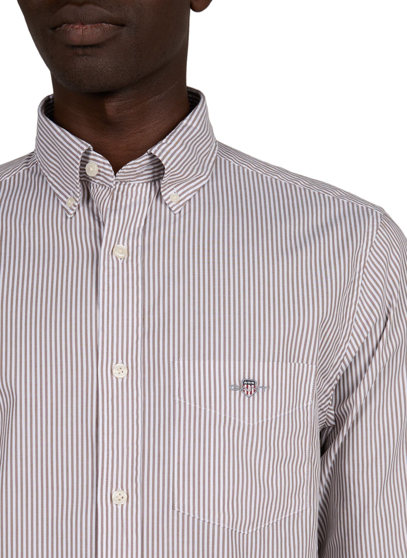 Regular-fit shirt with American collar in striped cotton. GANT Brown