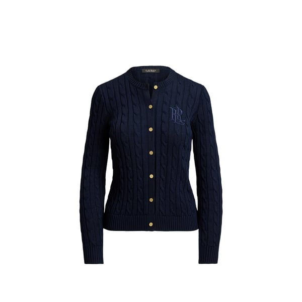 Cardigan à logo brodé en maille torsadée en coton Cardigan à logo brodé en maille torsadée en coton