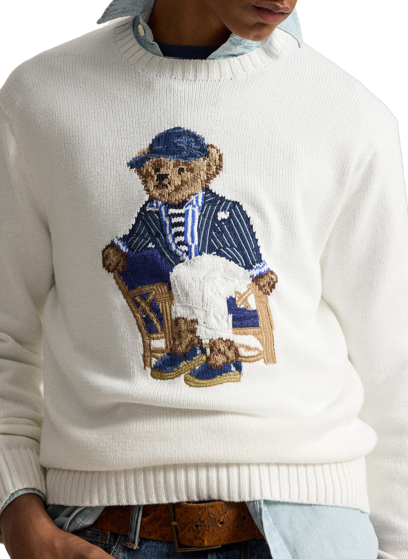 Intarsia knit sweater with Polo Bear motif in cotton POLO RALPH LAUREN White
