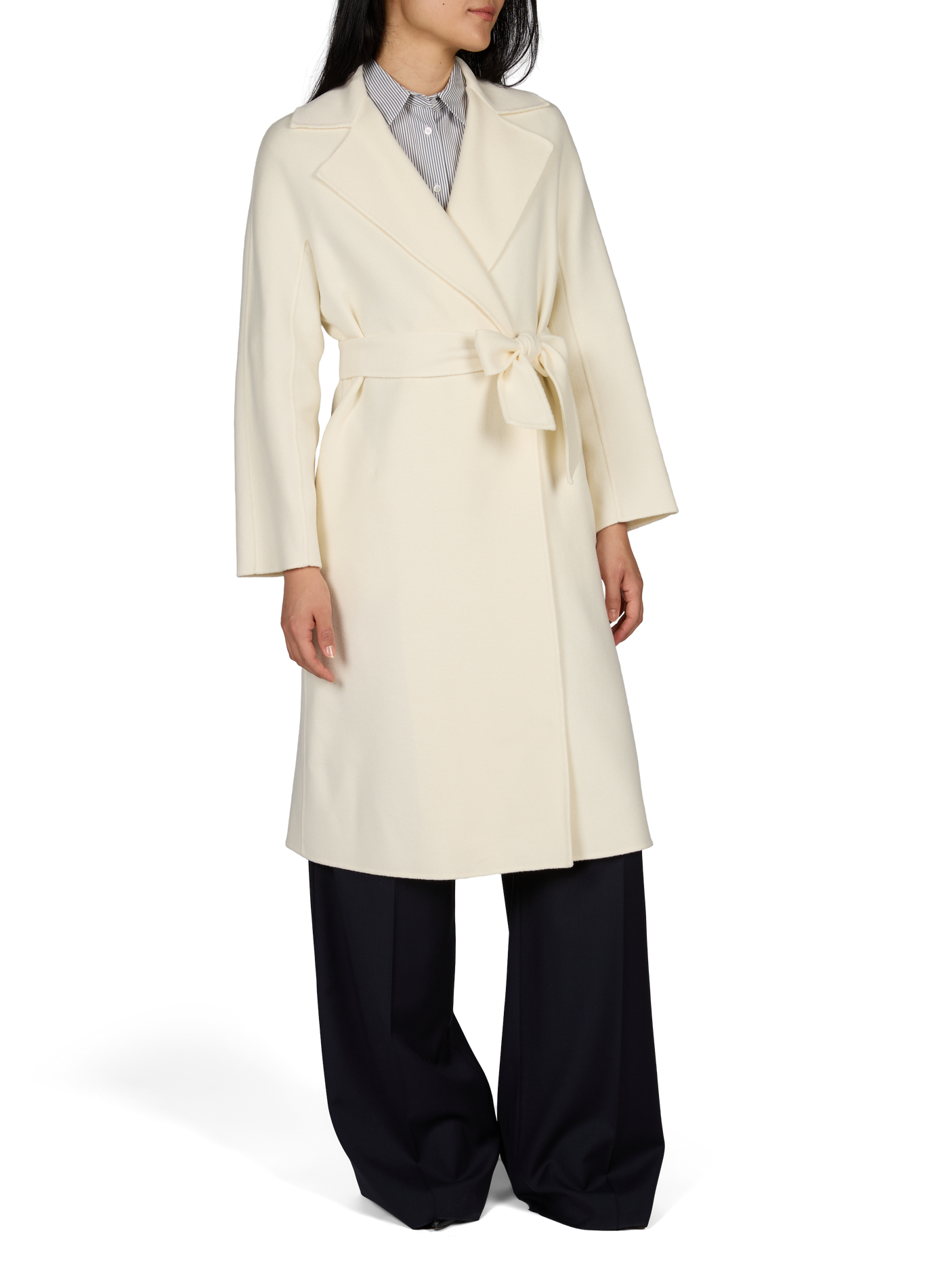 Langer Mantel aus Wollmischung mit Gürtel MAX MARA STUDIO Weiss
