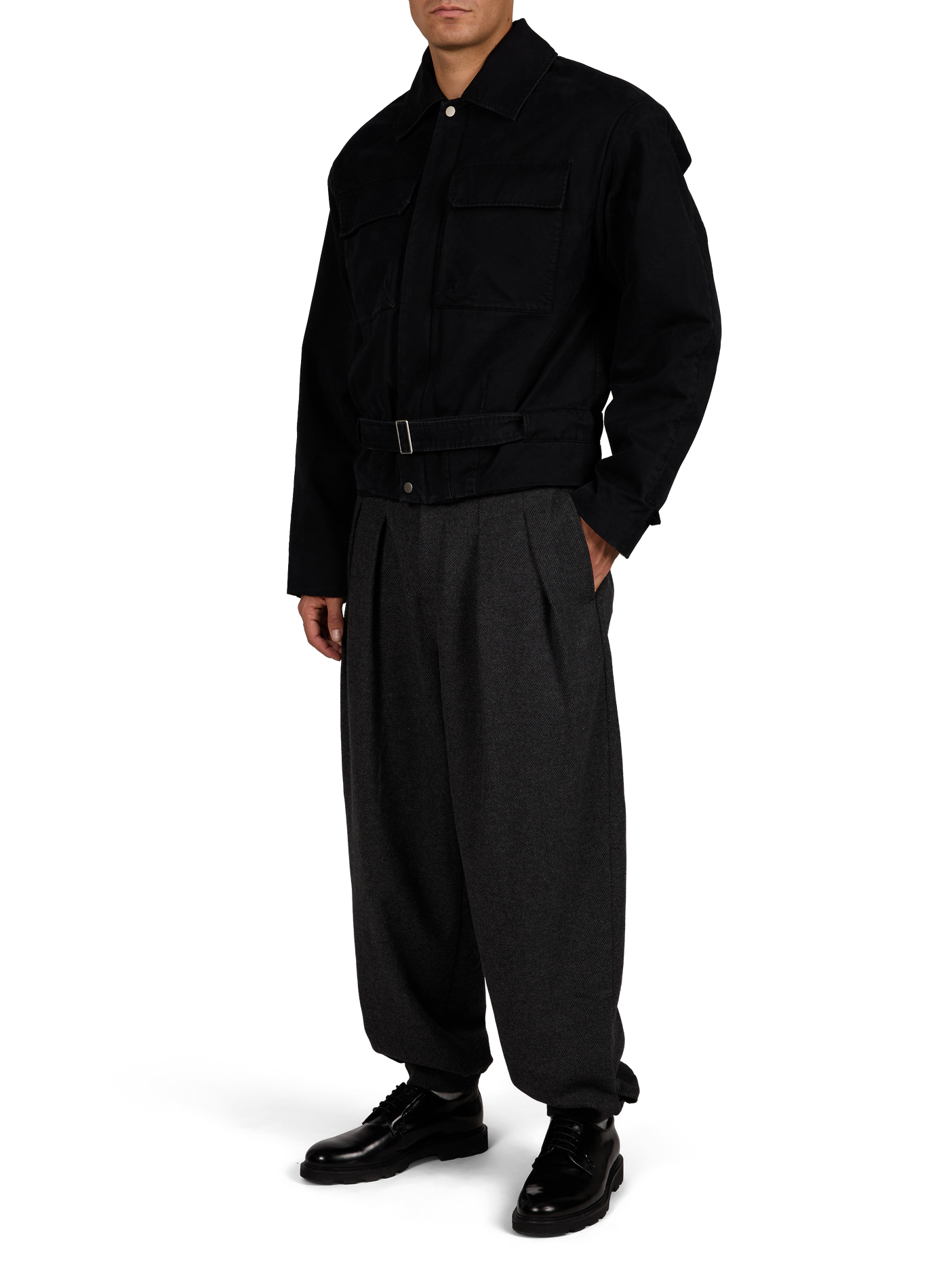 Straight cotton jacket with belt detail ENTIRE STUDIOS Black