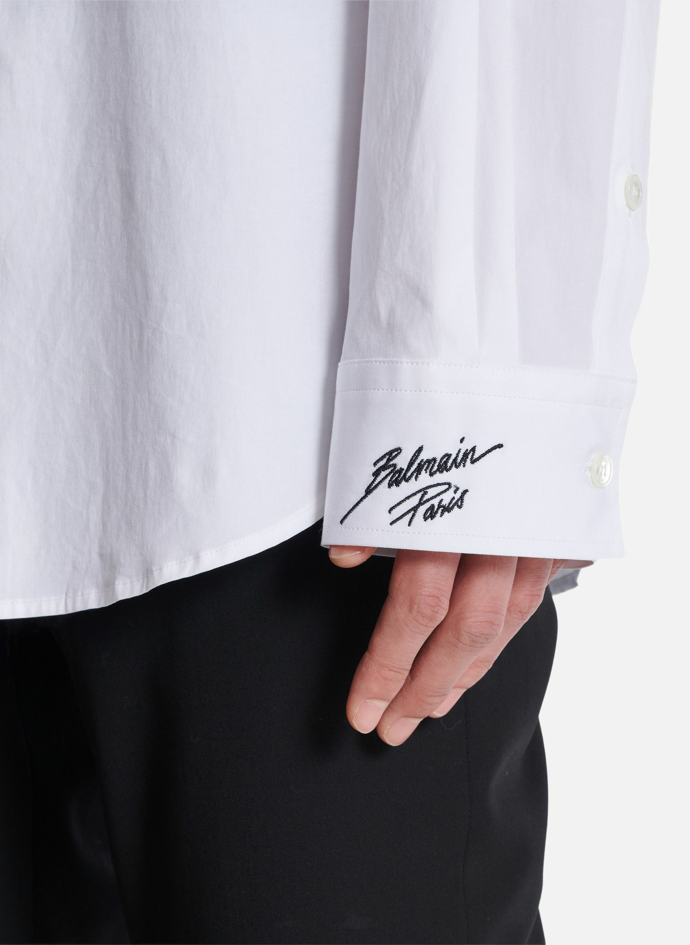 Chemise en popeline à col brodé BALMAIN Blanc