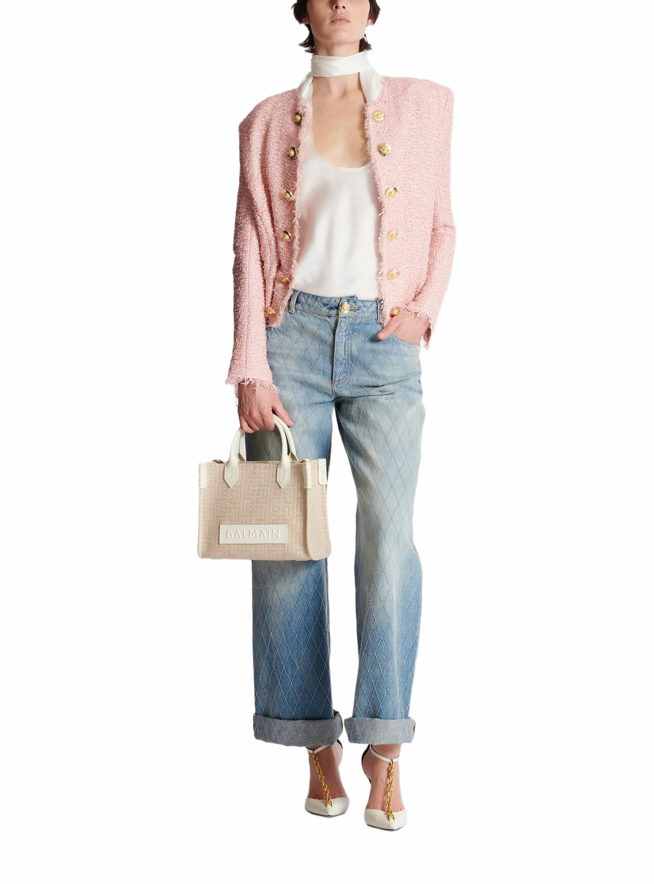 Sac cabas b-army small en toile monogrammée et cuir BALMAIN Beige