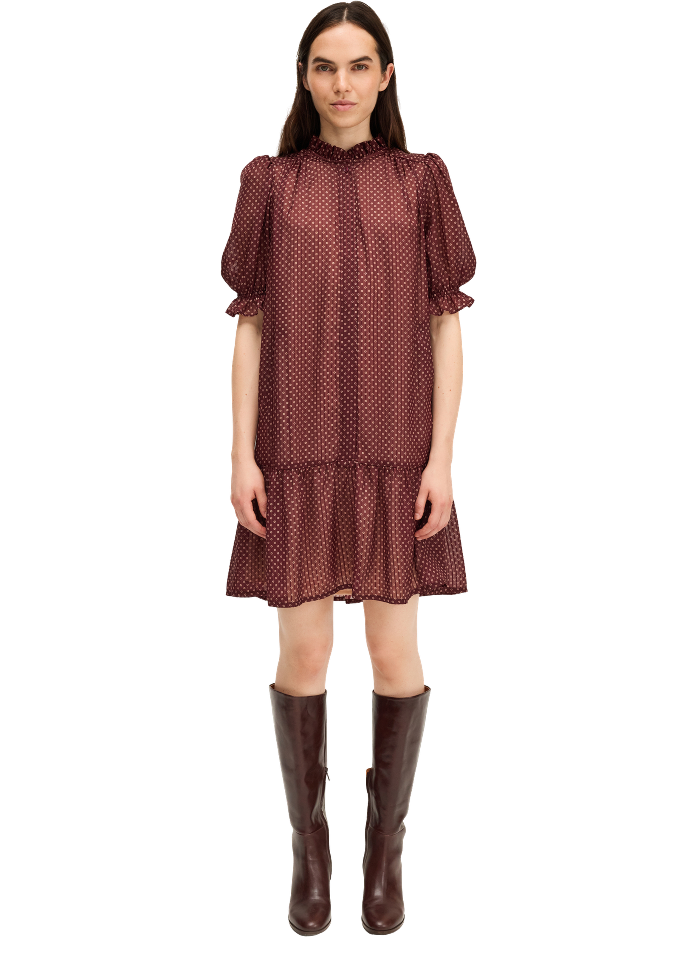 PABLO Robe courte à volants imprimé jacquard - lisa Rouge