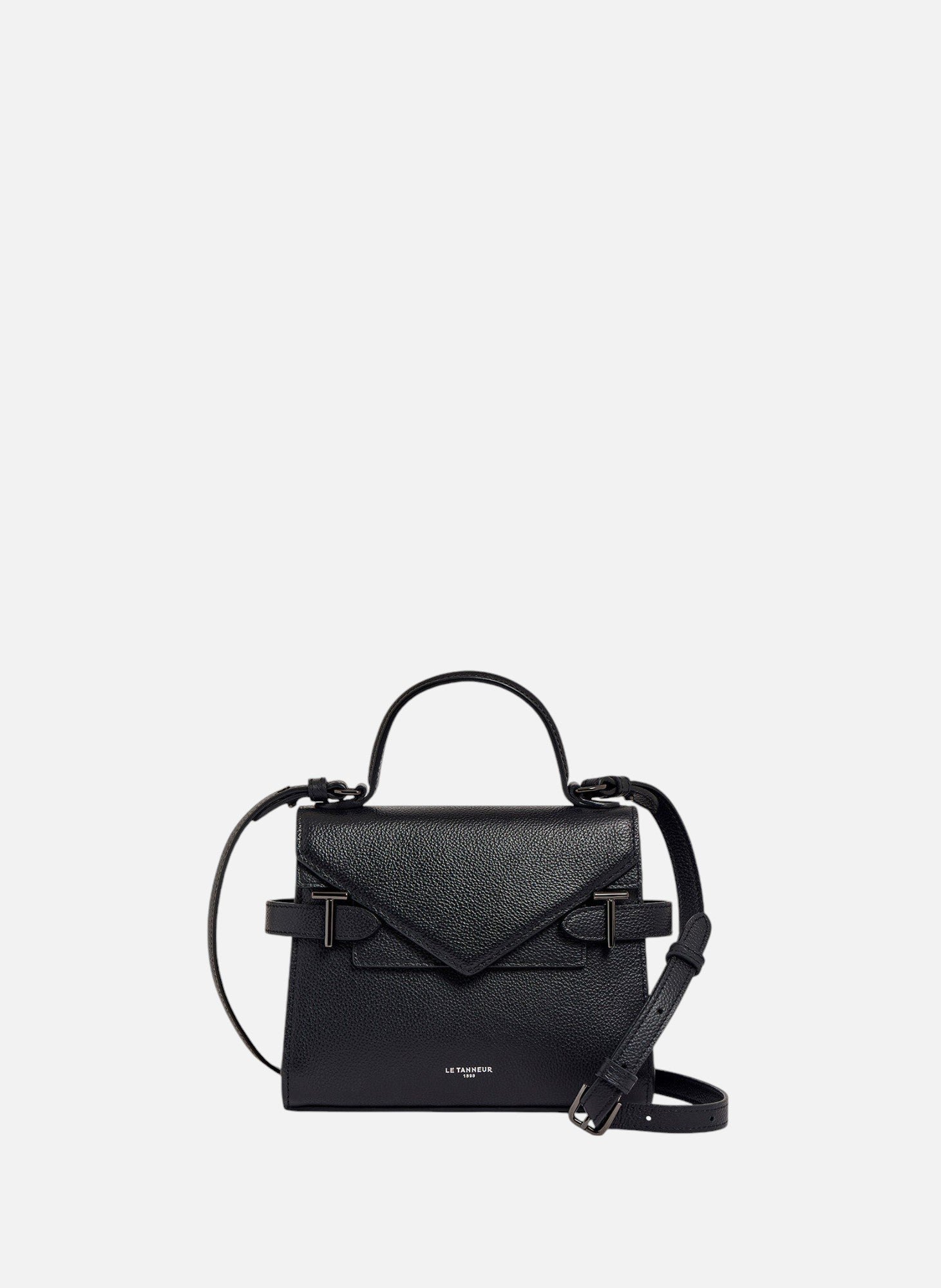 LE TANNEUR Petit sac à main double rabat emilie en cuir grainé Noir