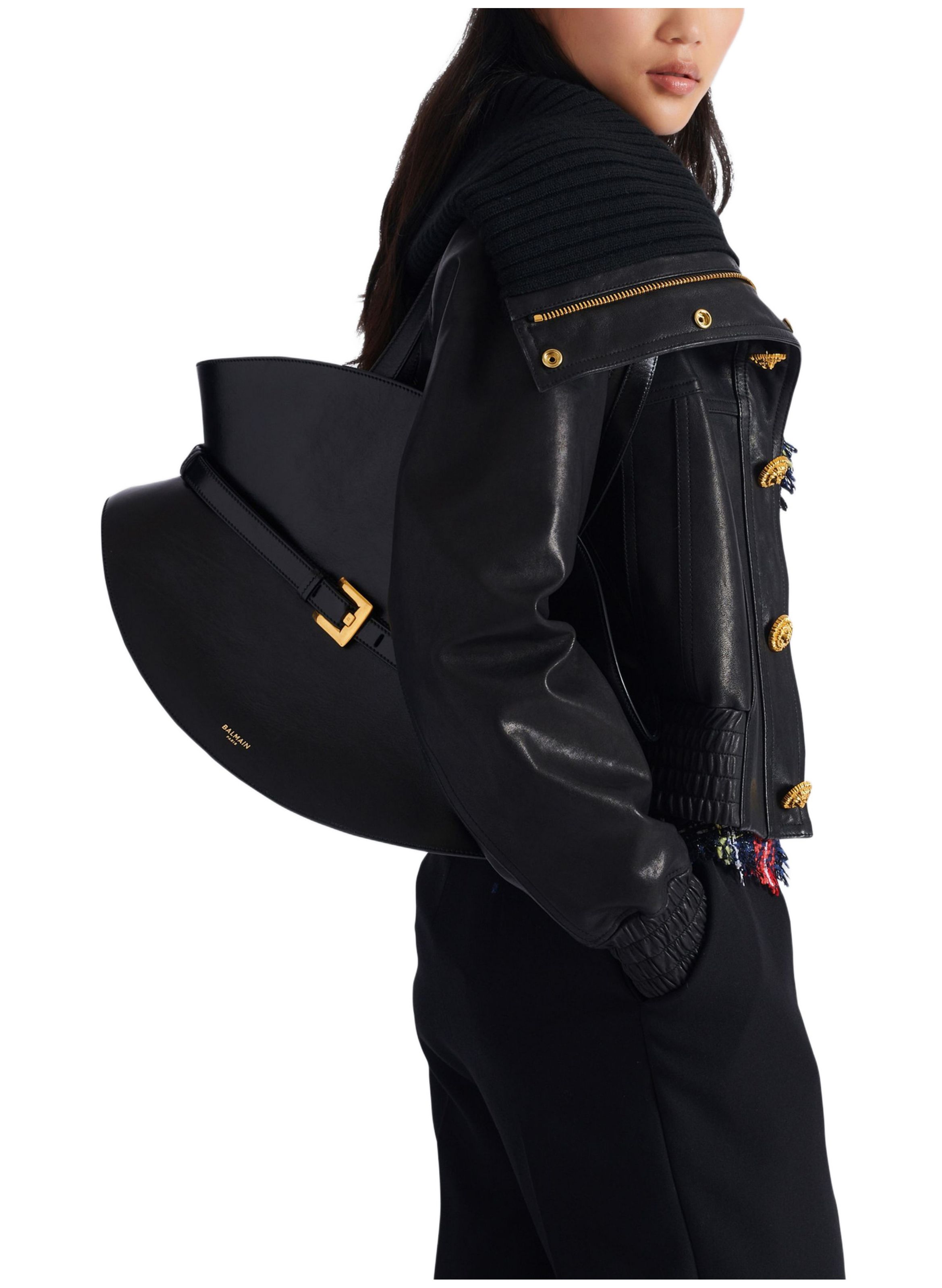 Sac shuffle medium en cuir de veau BALMAIN Noir
