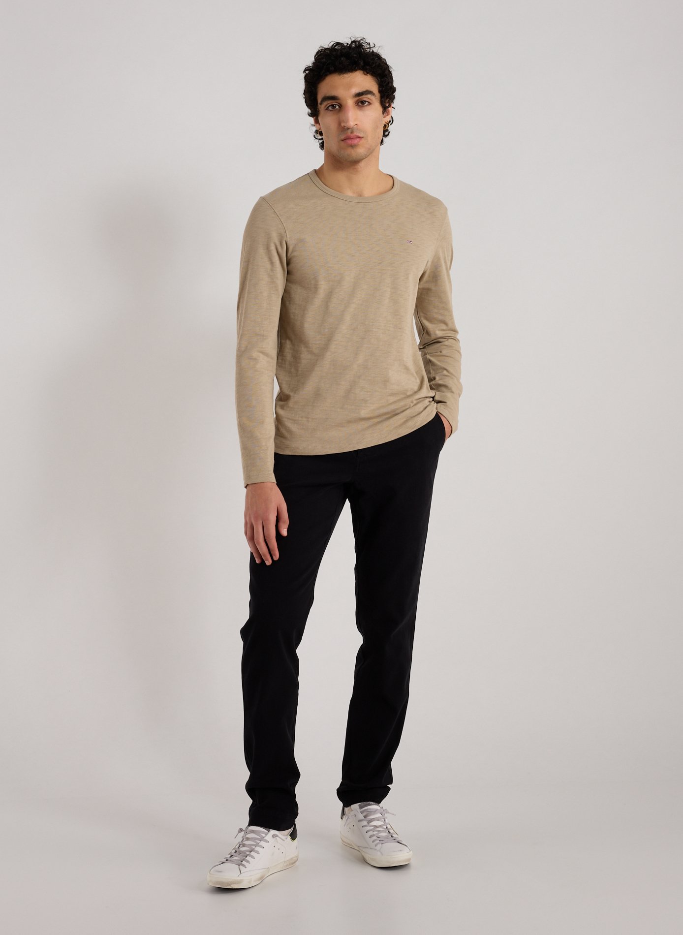 Chino trousers without pleats in piqué cotton EDEN PARK Black