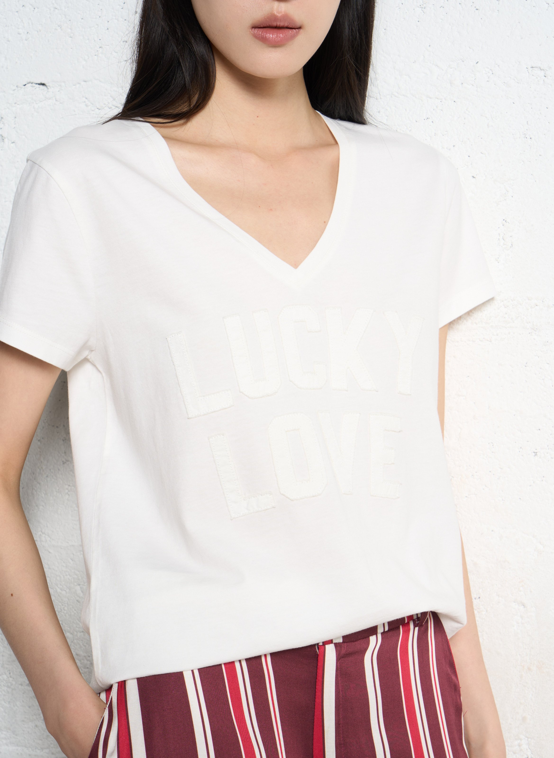 Tee-shirt col v en coton IKKS Blanc