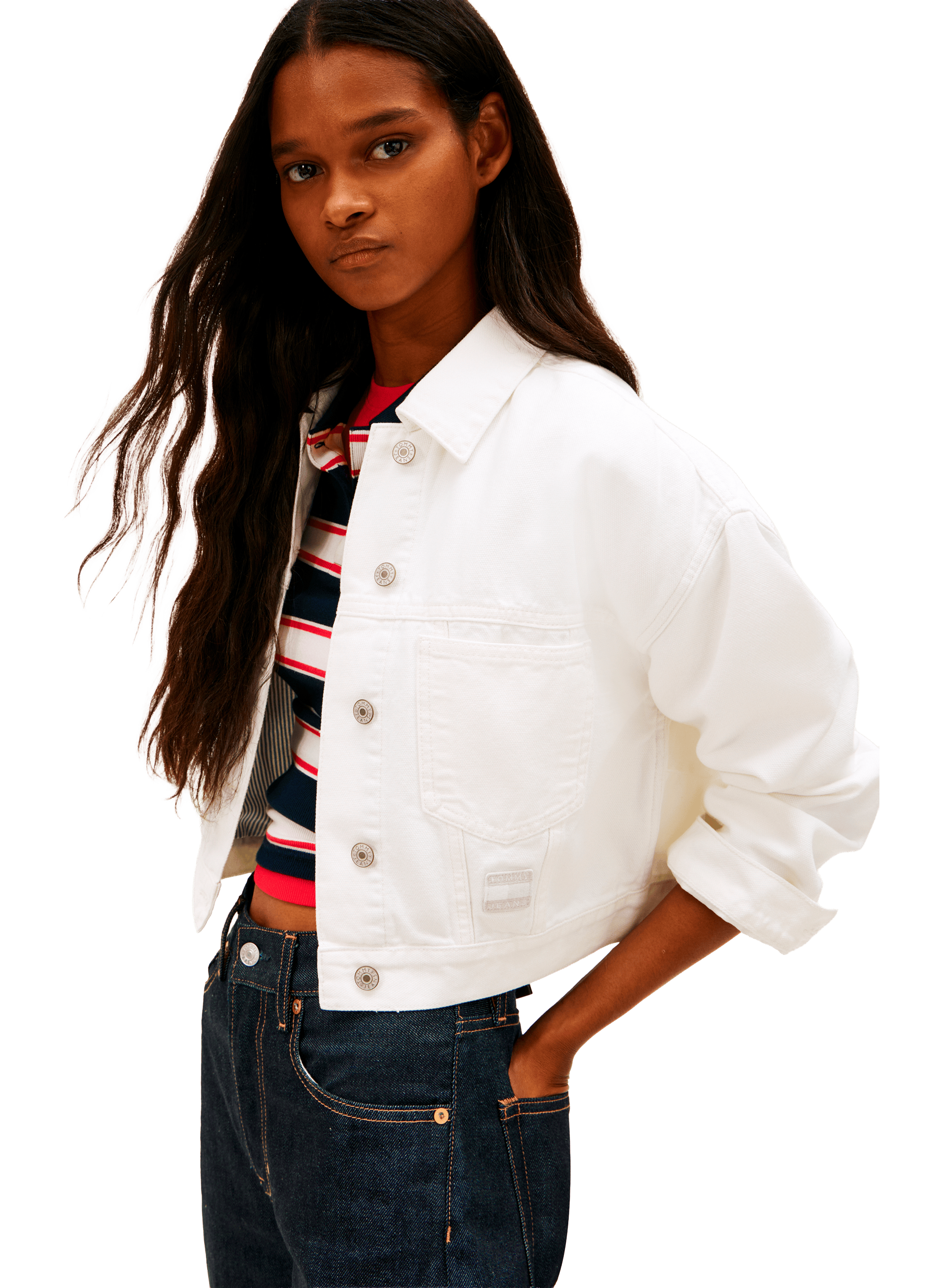 Veste courte en denim de coton TOMMY HILFIGER Beige