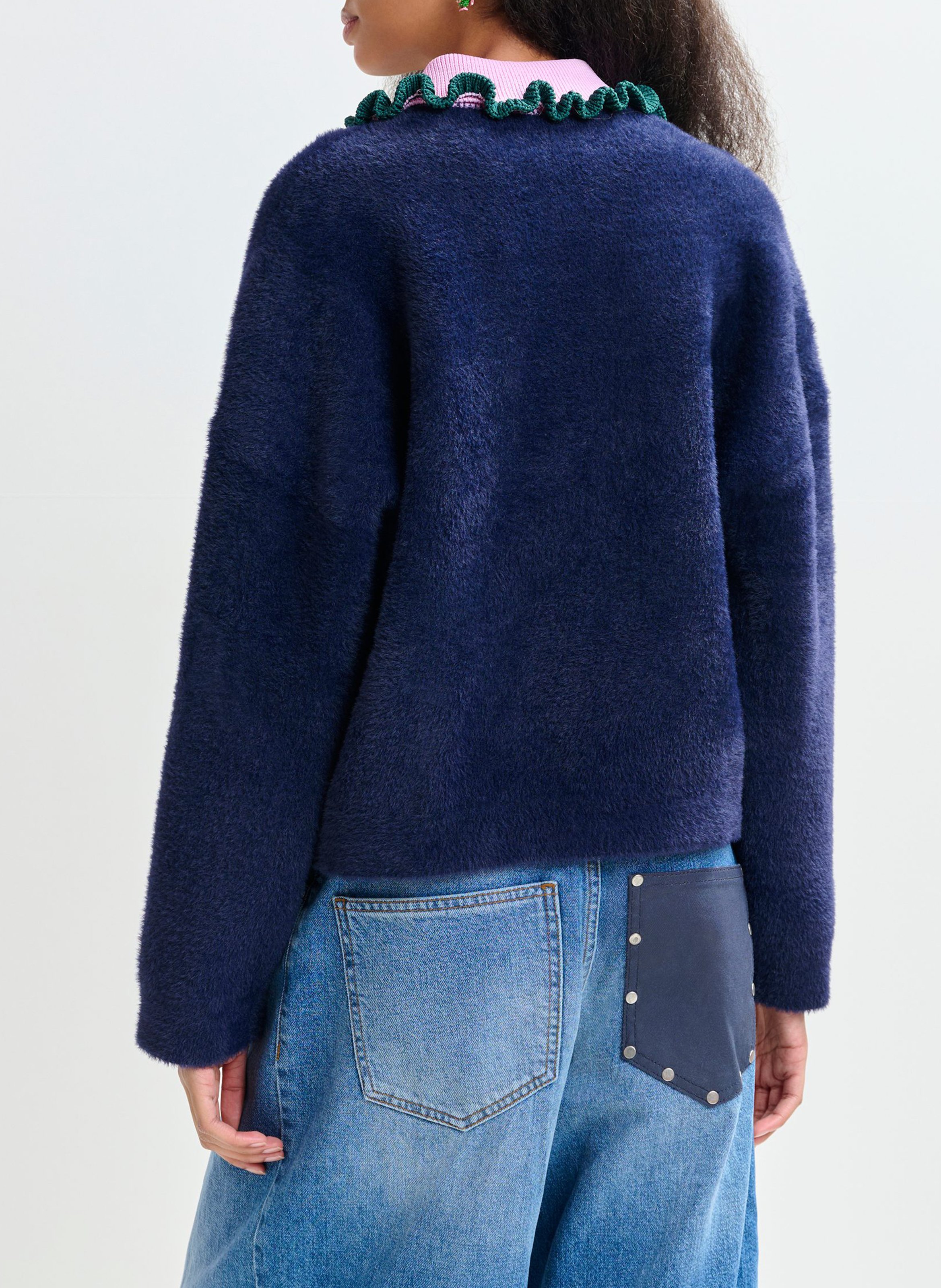 Cardigan droit col classique en maille jardener ESSENTIEL ANTWERP Bleu