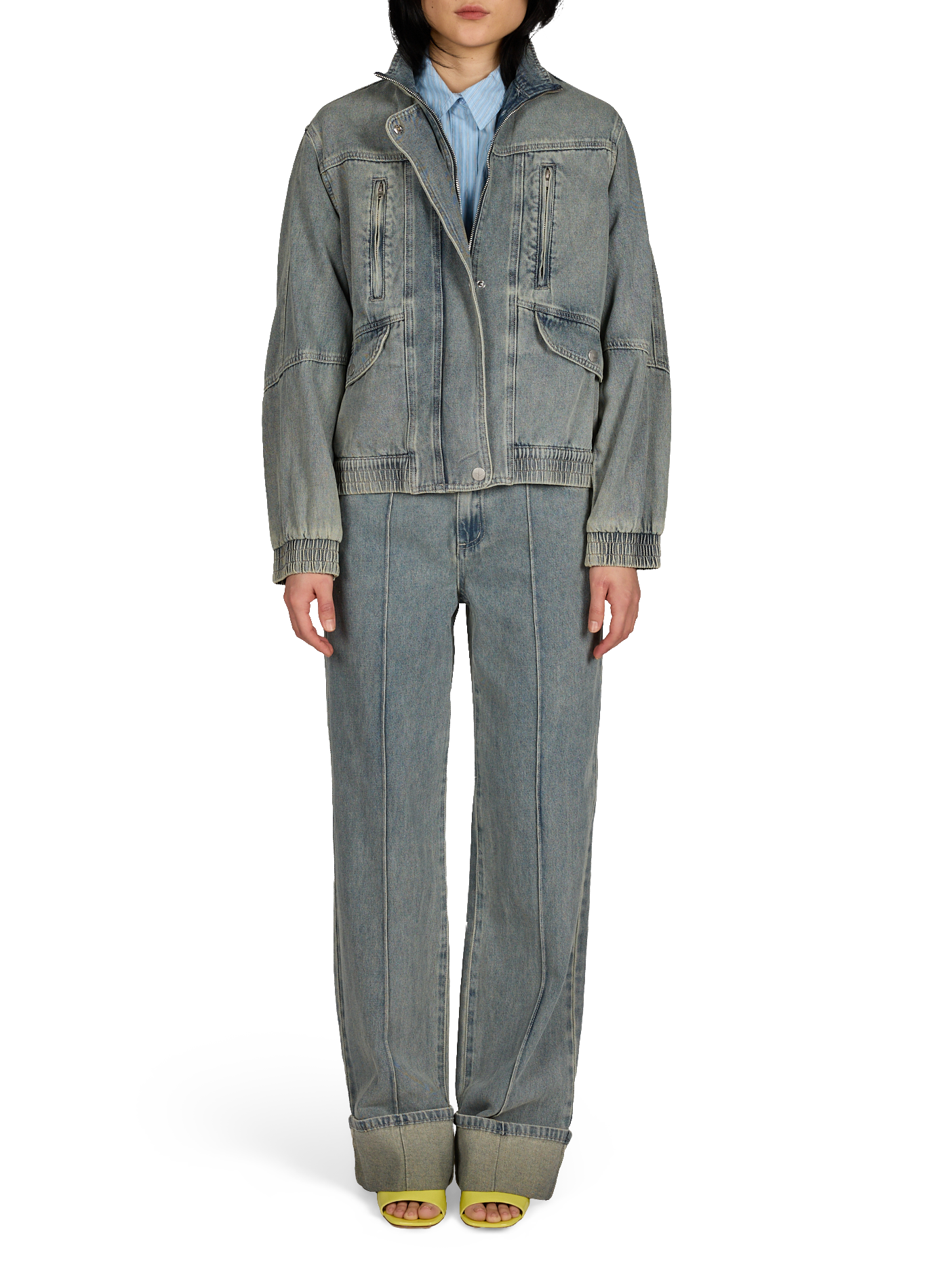 Straight leg cotton jeans with cuffs ROUGE EDIT Blue