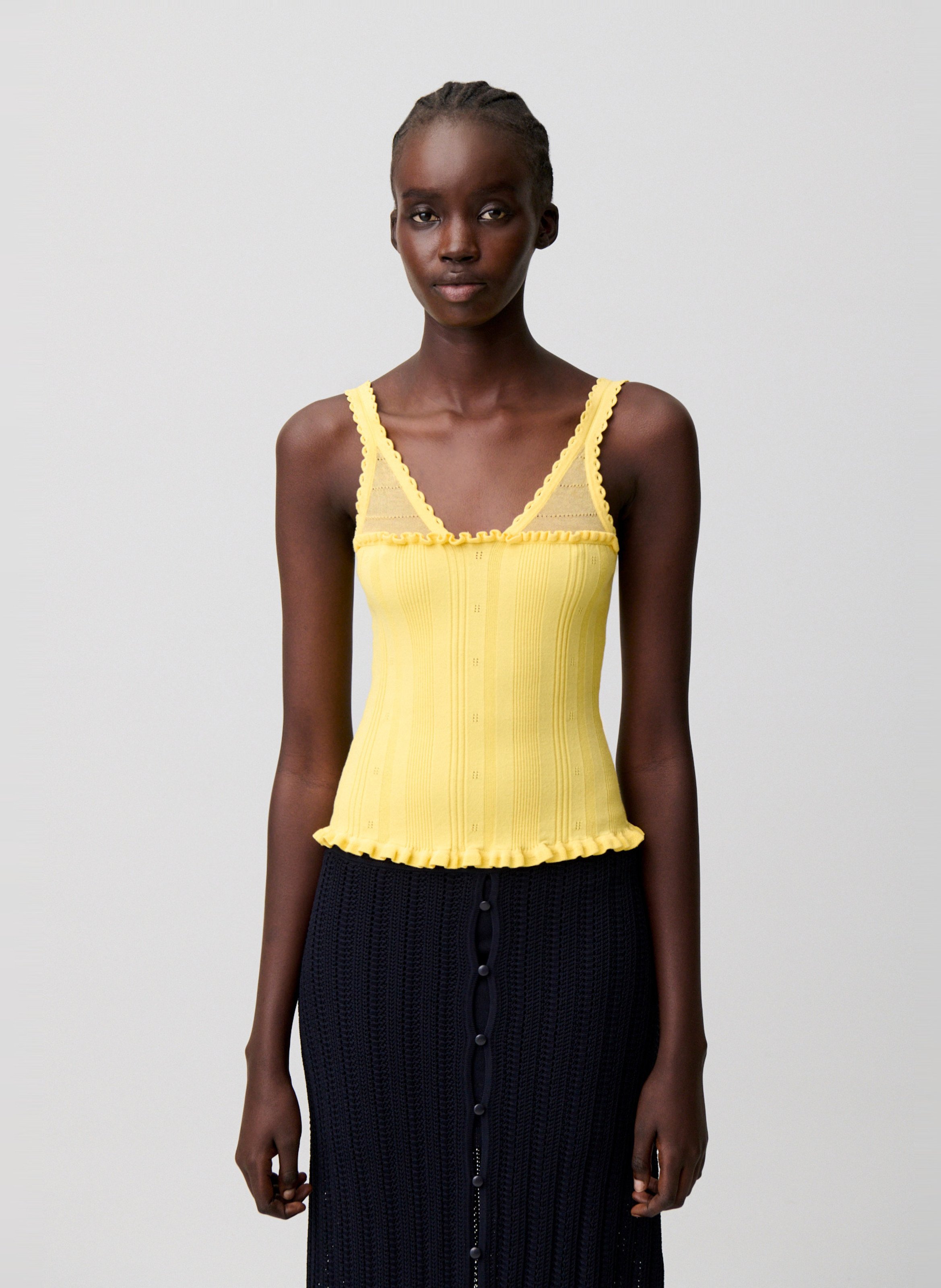 Top col v en maille pointelle CLAUDIE PIERLOT Jaune