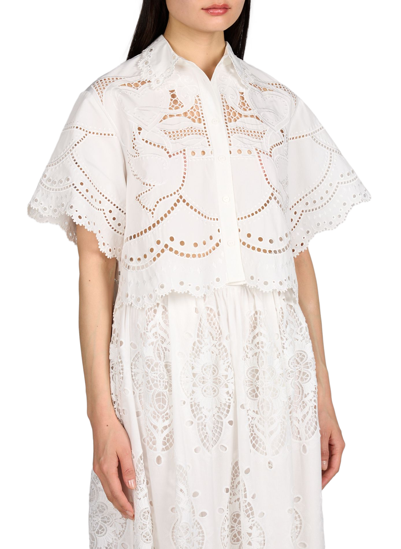 Chemise cropped brodée à manches courtes BERENICE Blanc