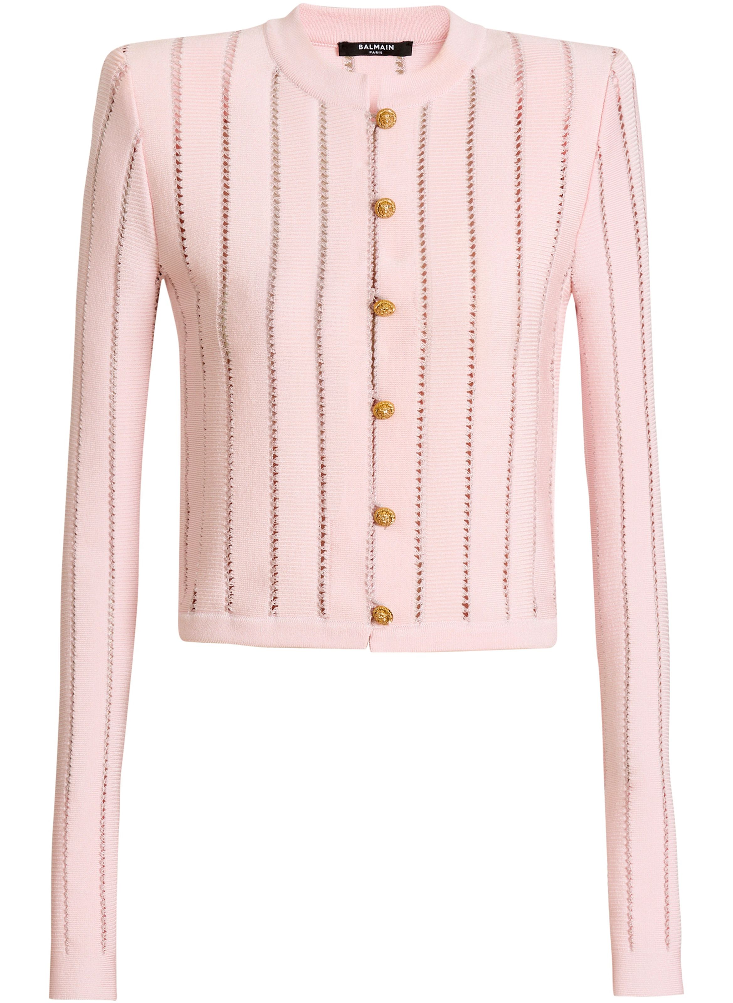 Cardigan court en maille fléchage BALMAIN Rose