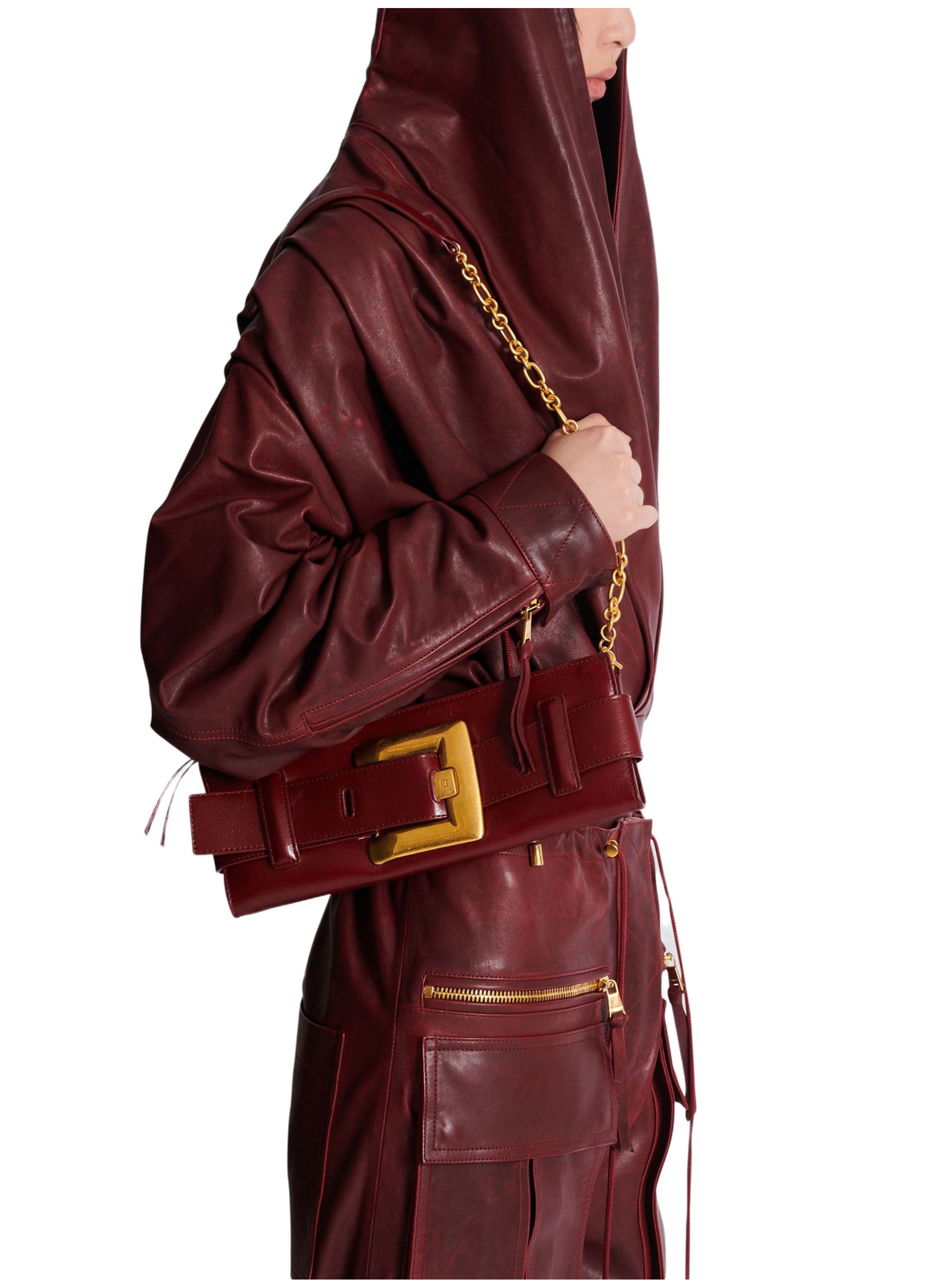 Pochette anthem en cuir de veau BALMAIN Marron