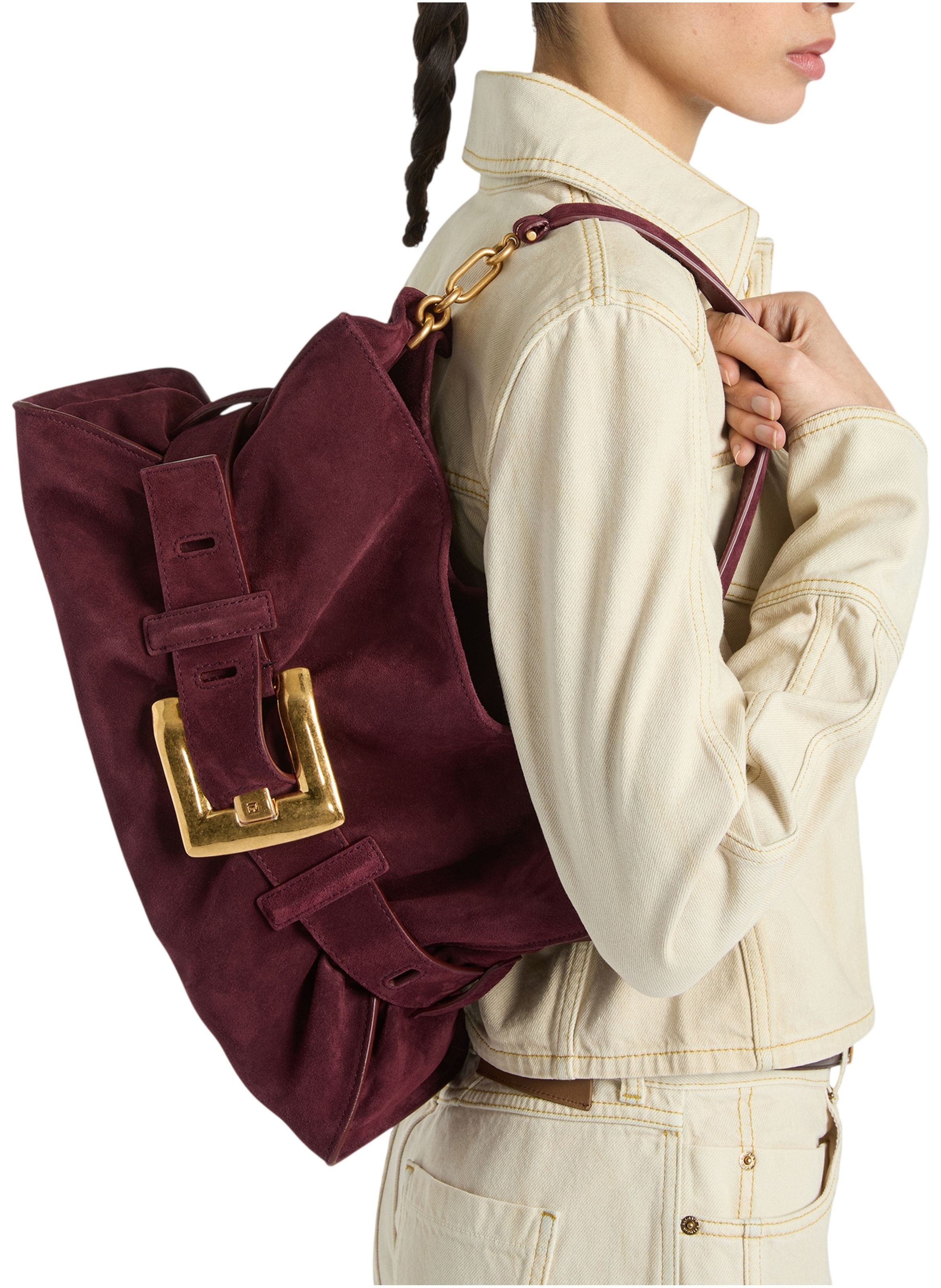 Sac anthem medium en cuir suédé BALMAIN Rouge