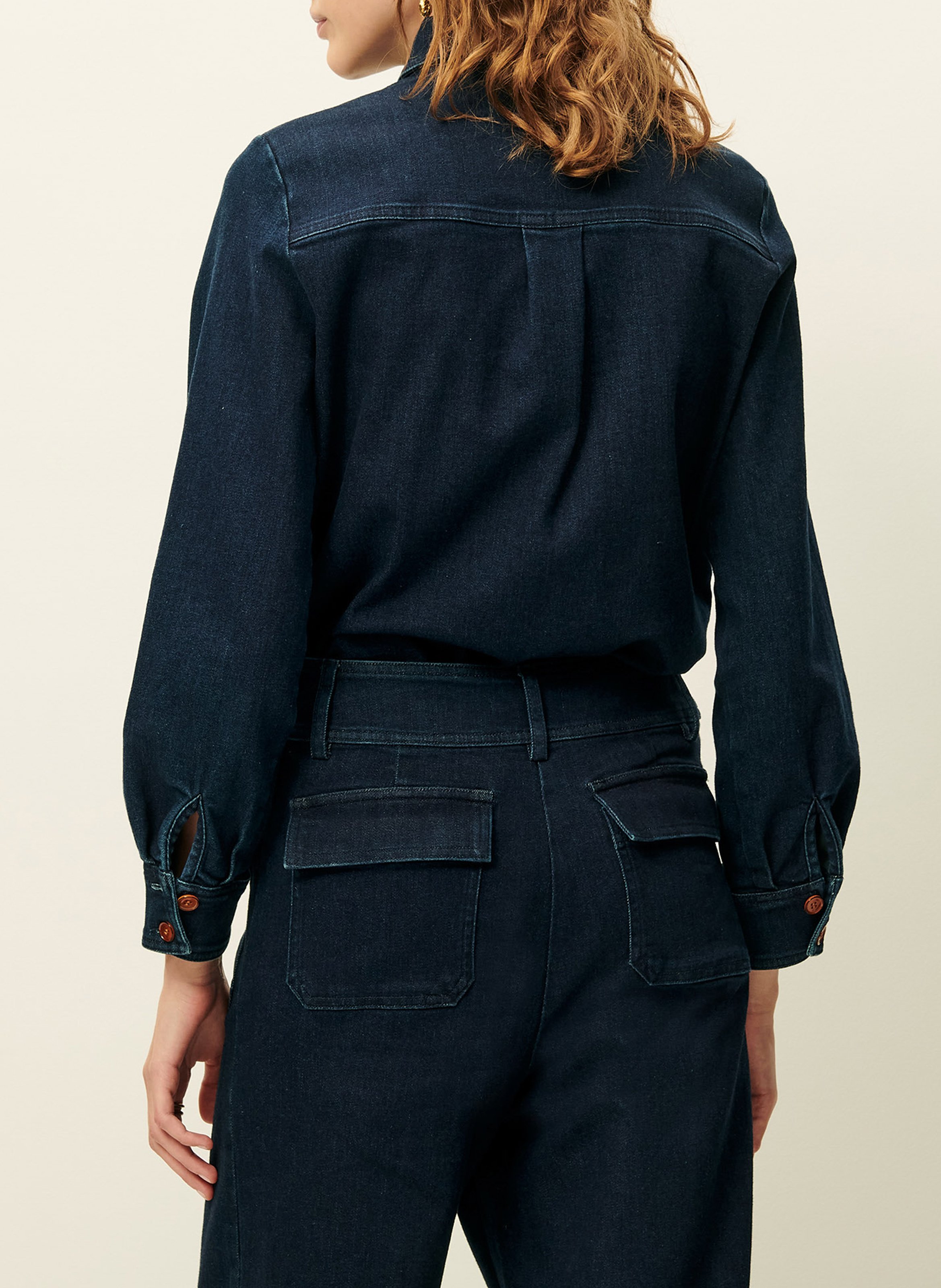 Veste courte droite en denim de coton léger guggen SESSUN Bleu