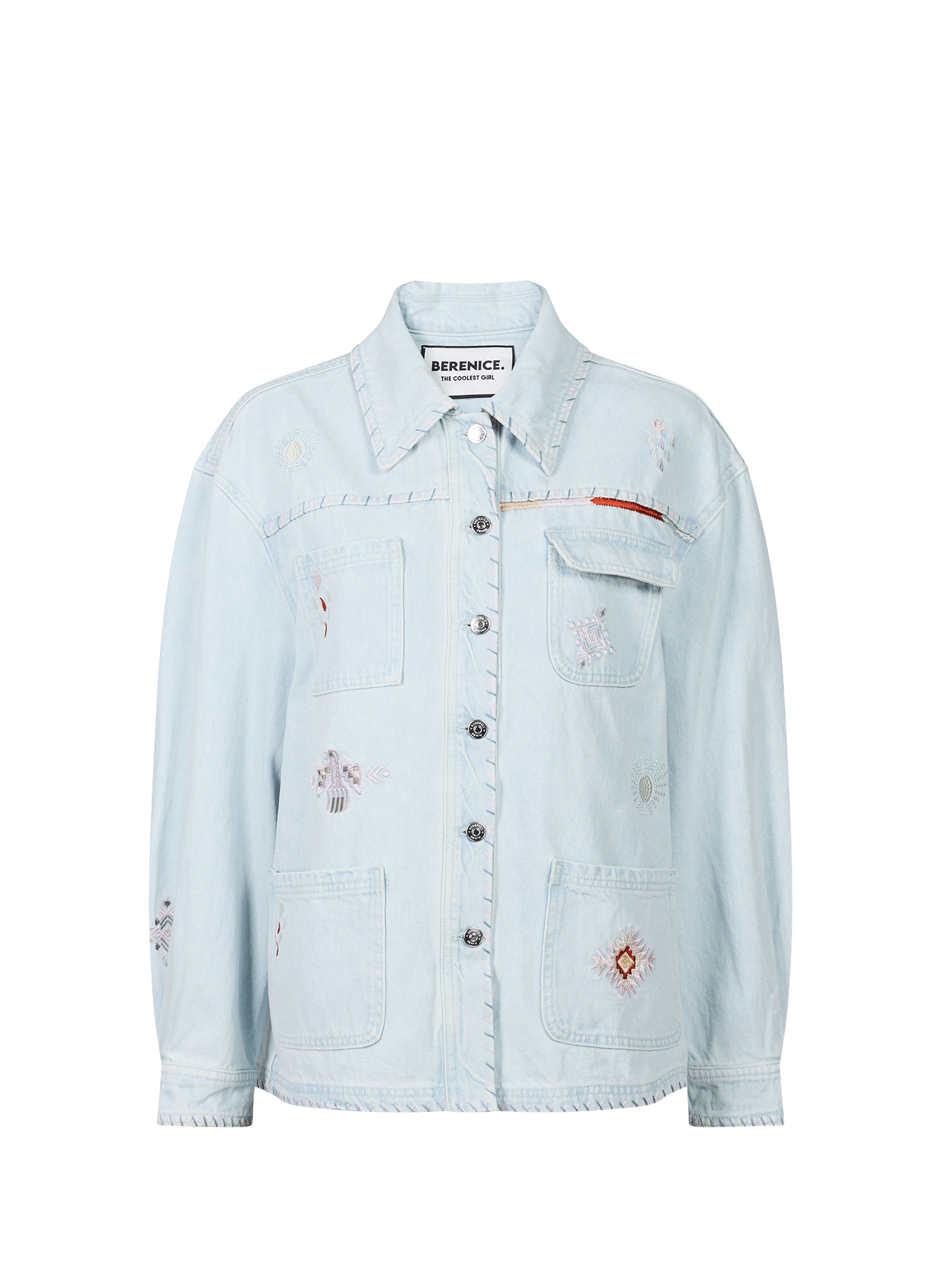 Giacca di jeans ricamata in cotone BERENICE Blu