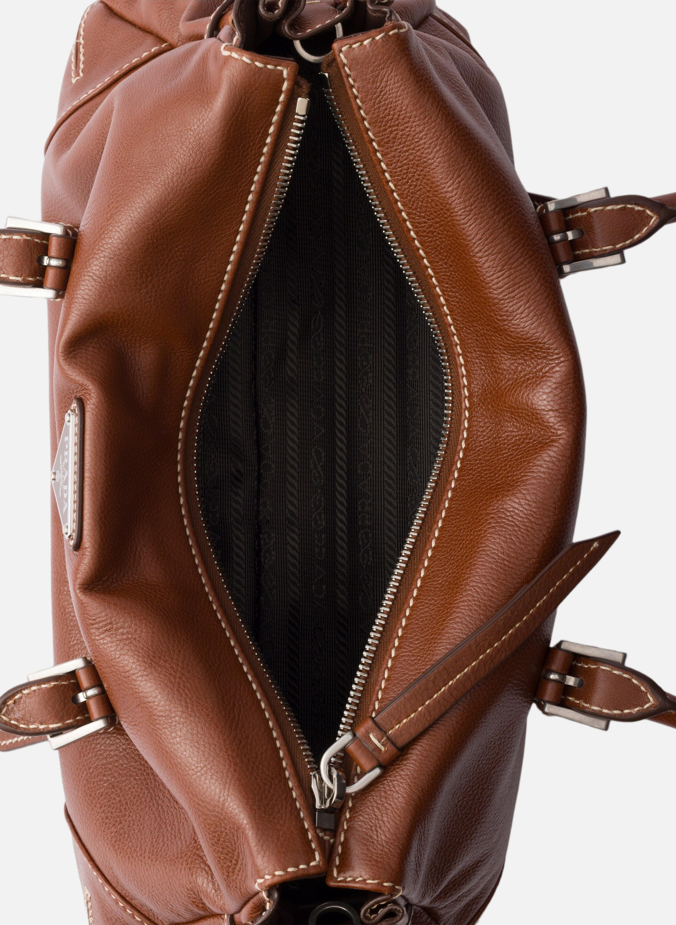 Cabas prada bonnie en cuir vieilli de taille moyen PRADA Marron