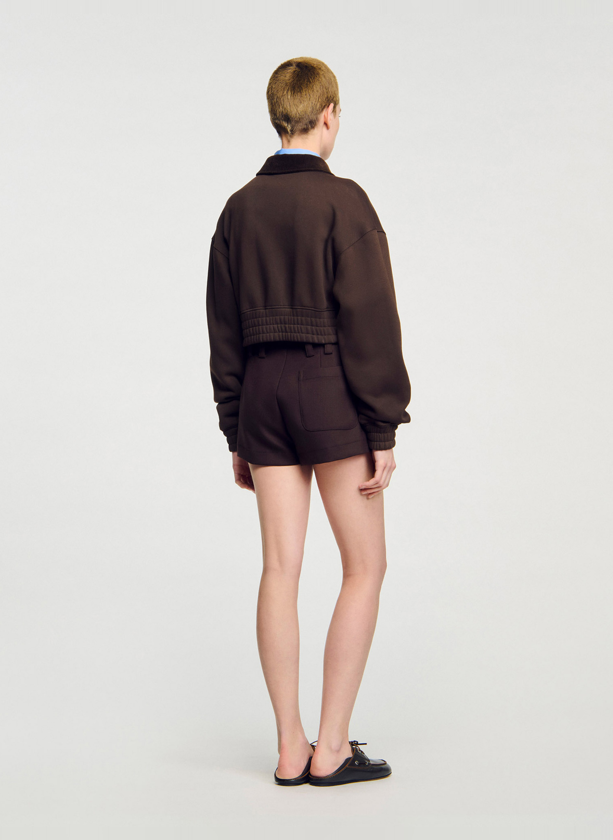 Sweat zippé col classique en coton mélangé SANDRO Marron