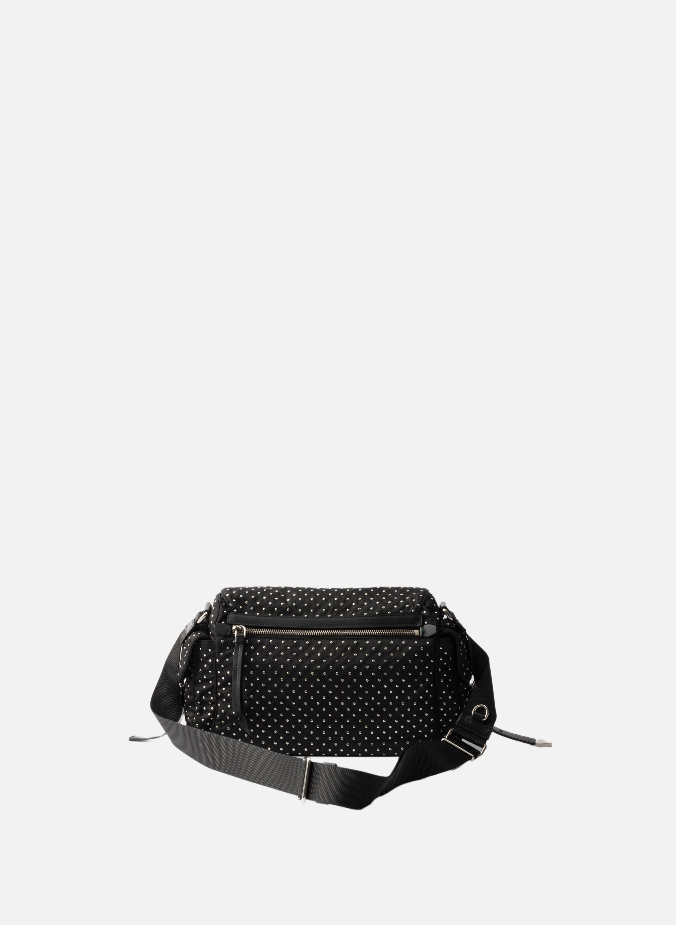 Sac à bandoulière en re-nylon avec clous PRADA Noir