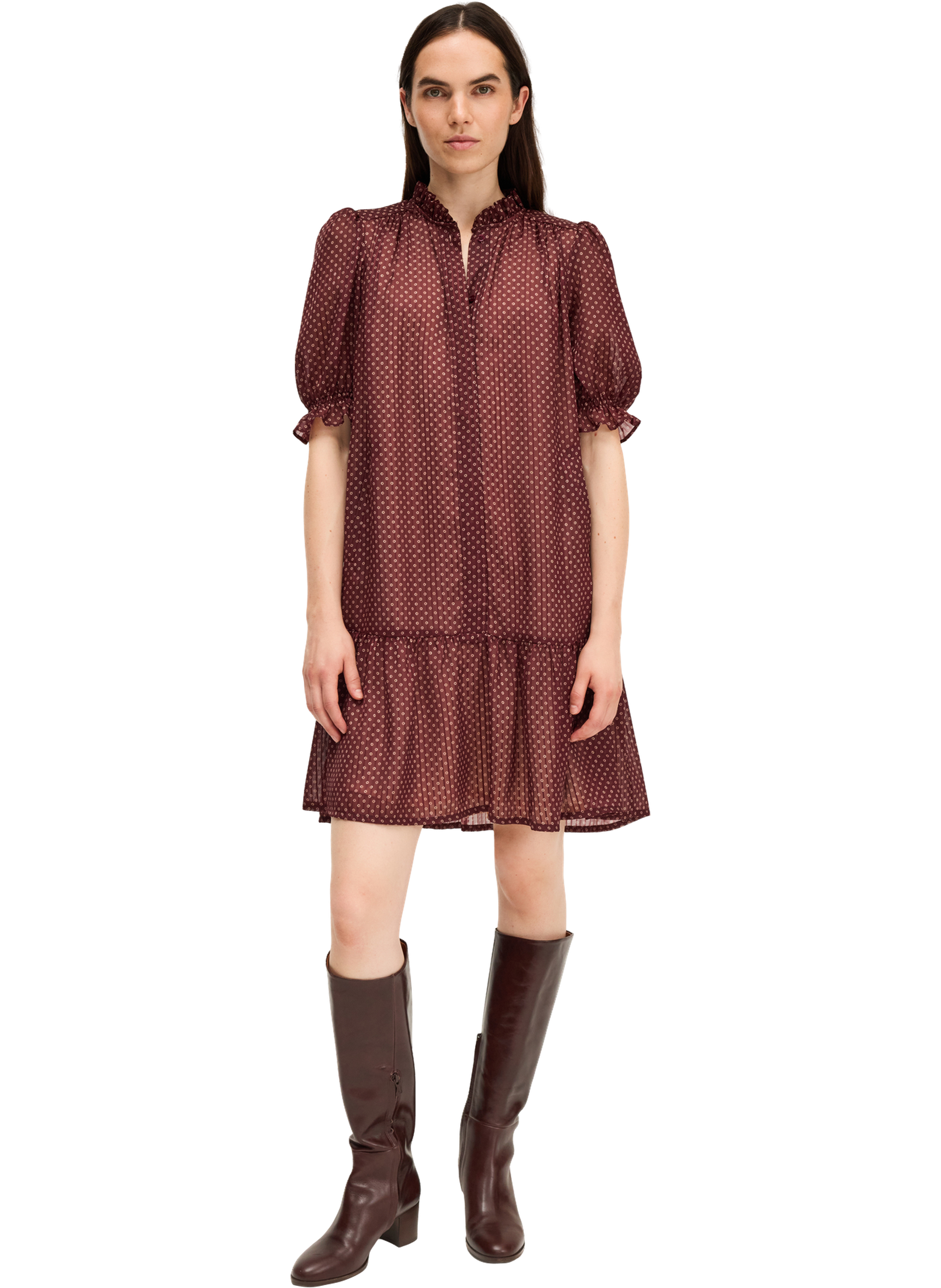 Robe courte à volants imprimé jacquard - lisa PABLO Rouge