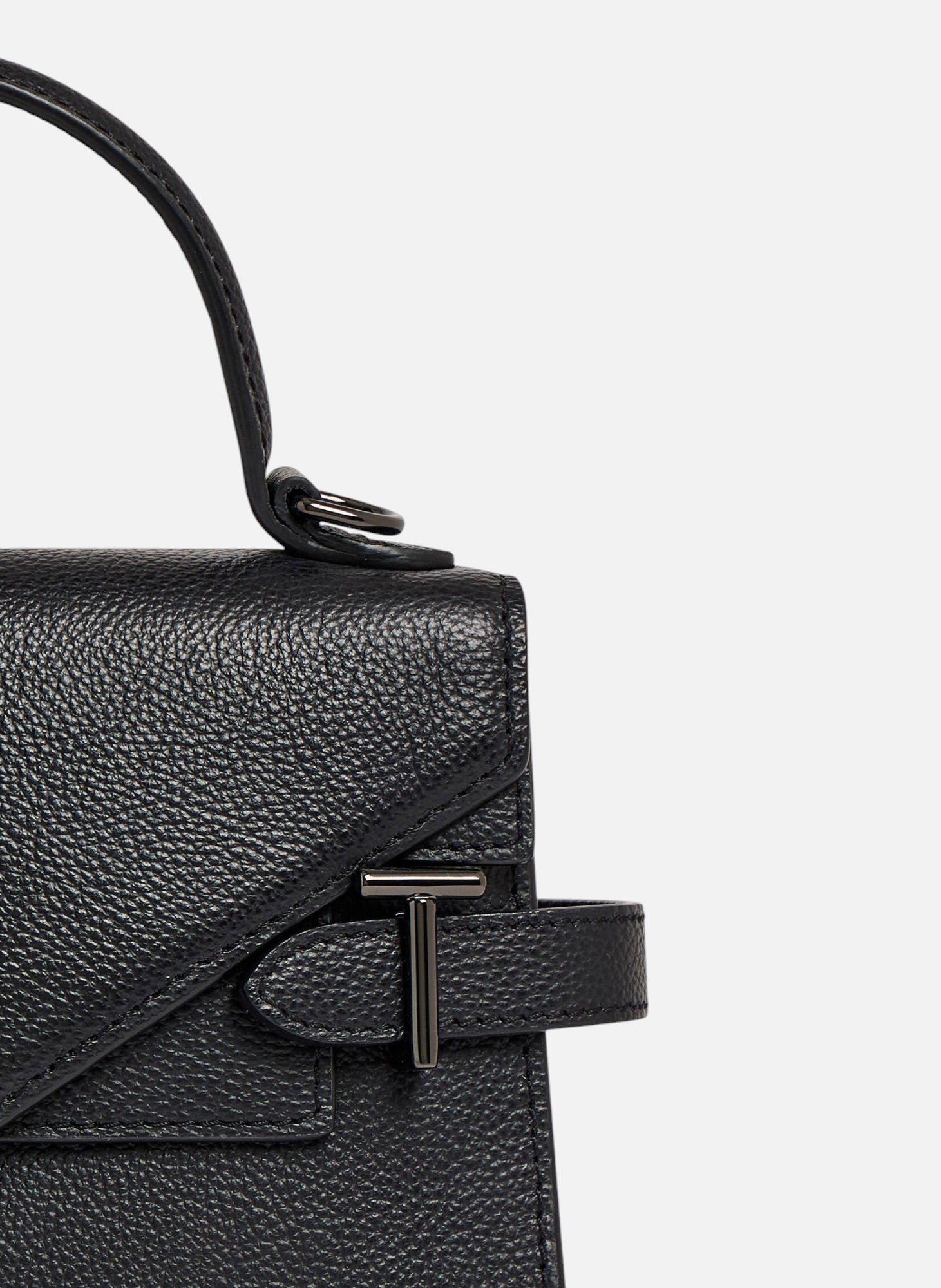 Petit sac à main double rabat emilie en cuir grainé LE TANNEUR Noir