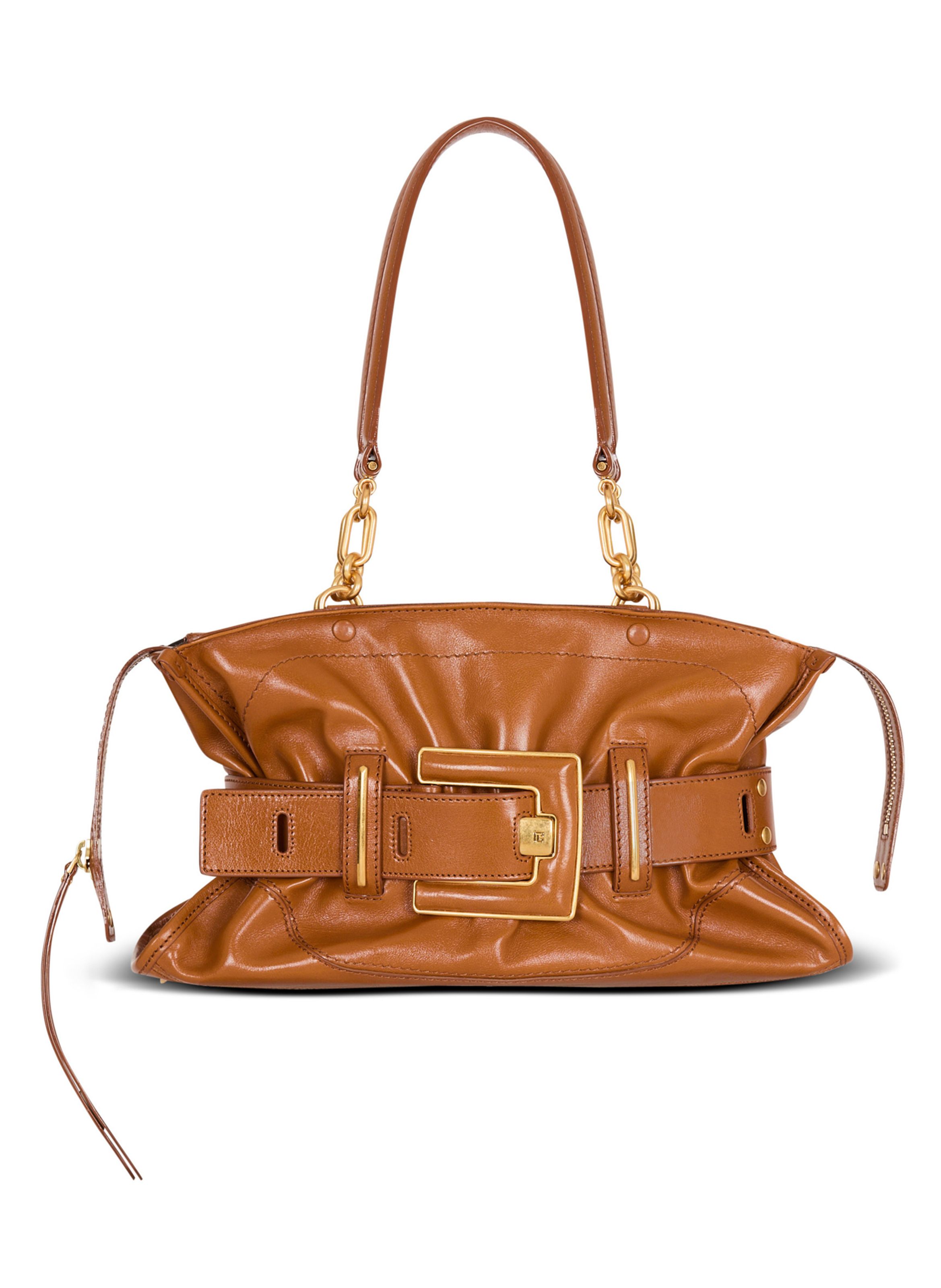 Sac anthem en cuir de veau BALMAIN Marron