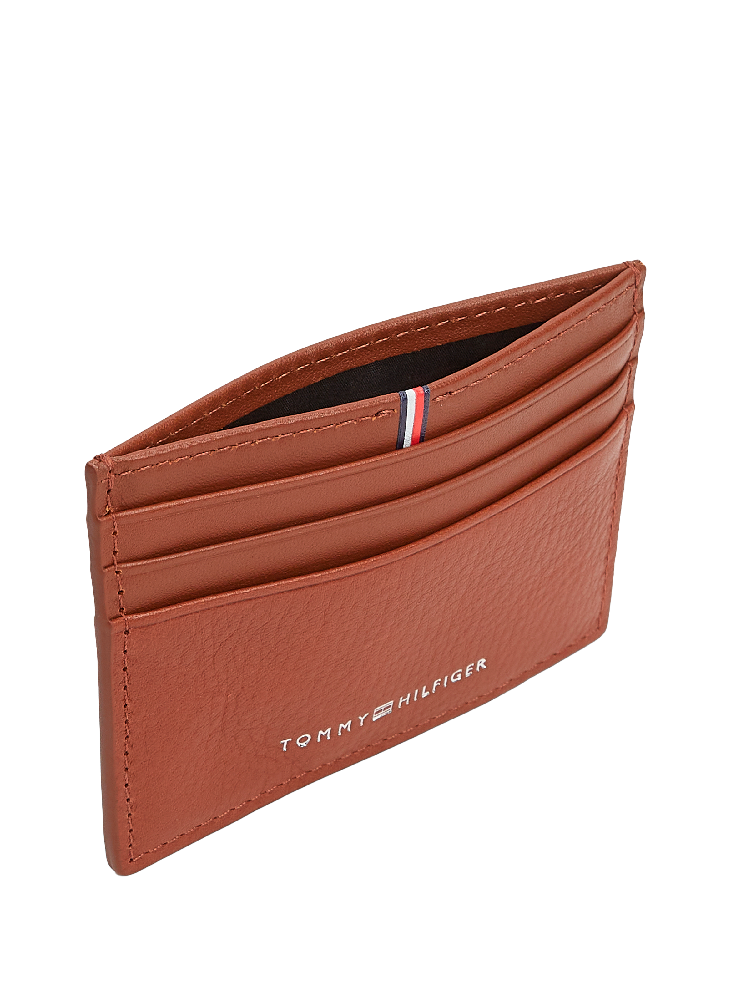 Porte-cartes grainé en cuir de vache TOMMY HILFIGER Marron