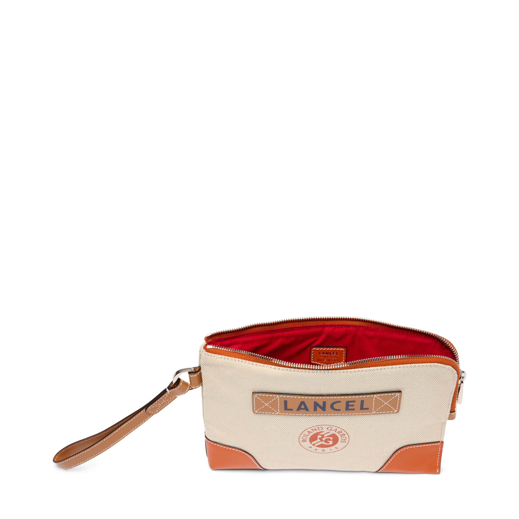 Pochette dragonne zippée lancel x roland garros en coton LANCEL Beige