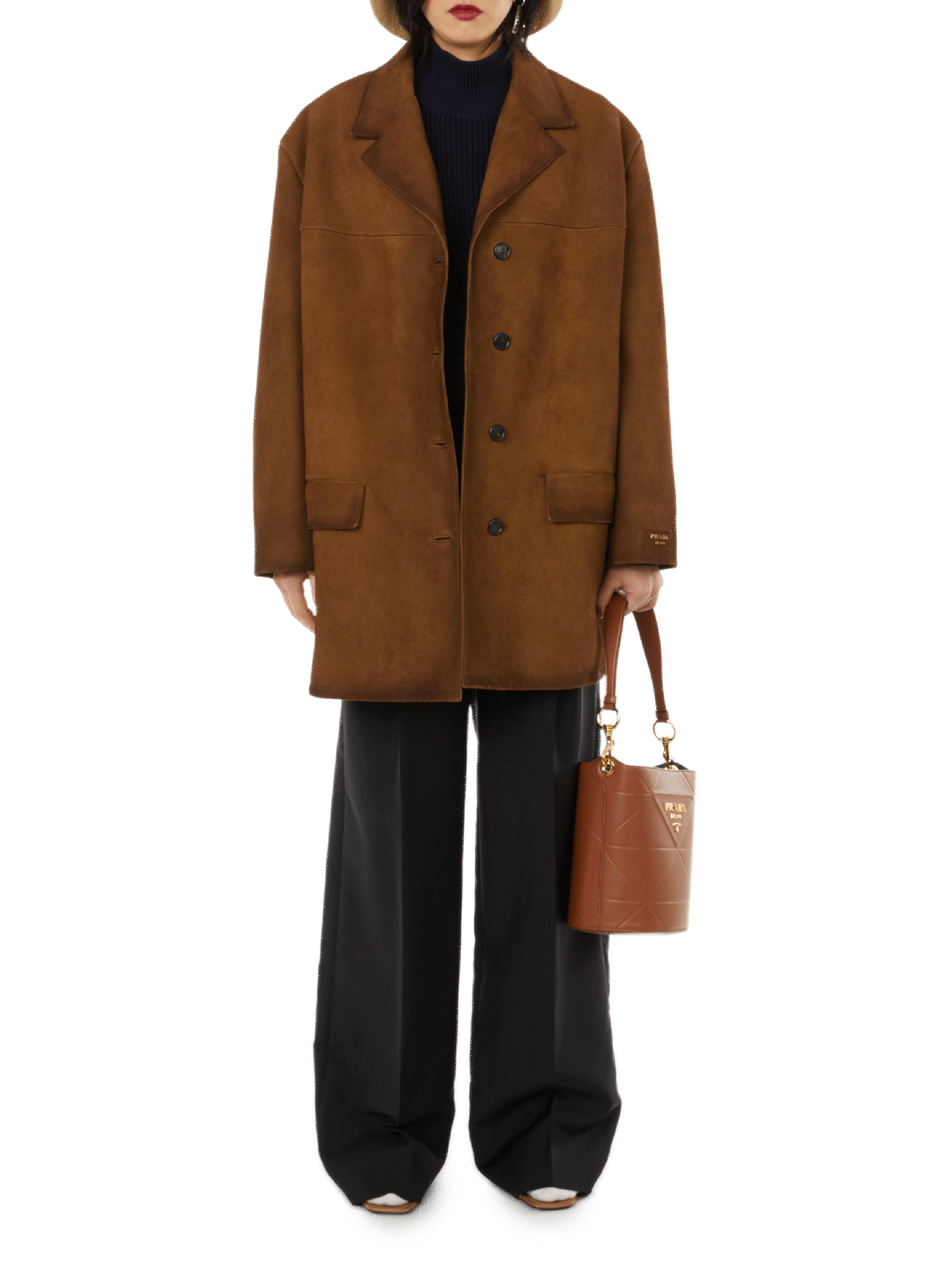 Manteau en cuir d&#039;agneau PRADA Marron