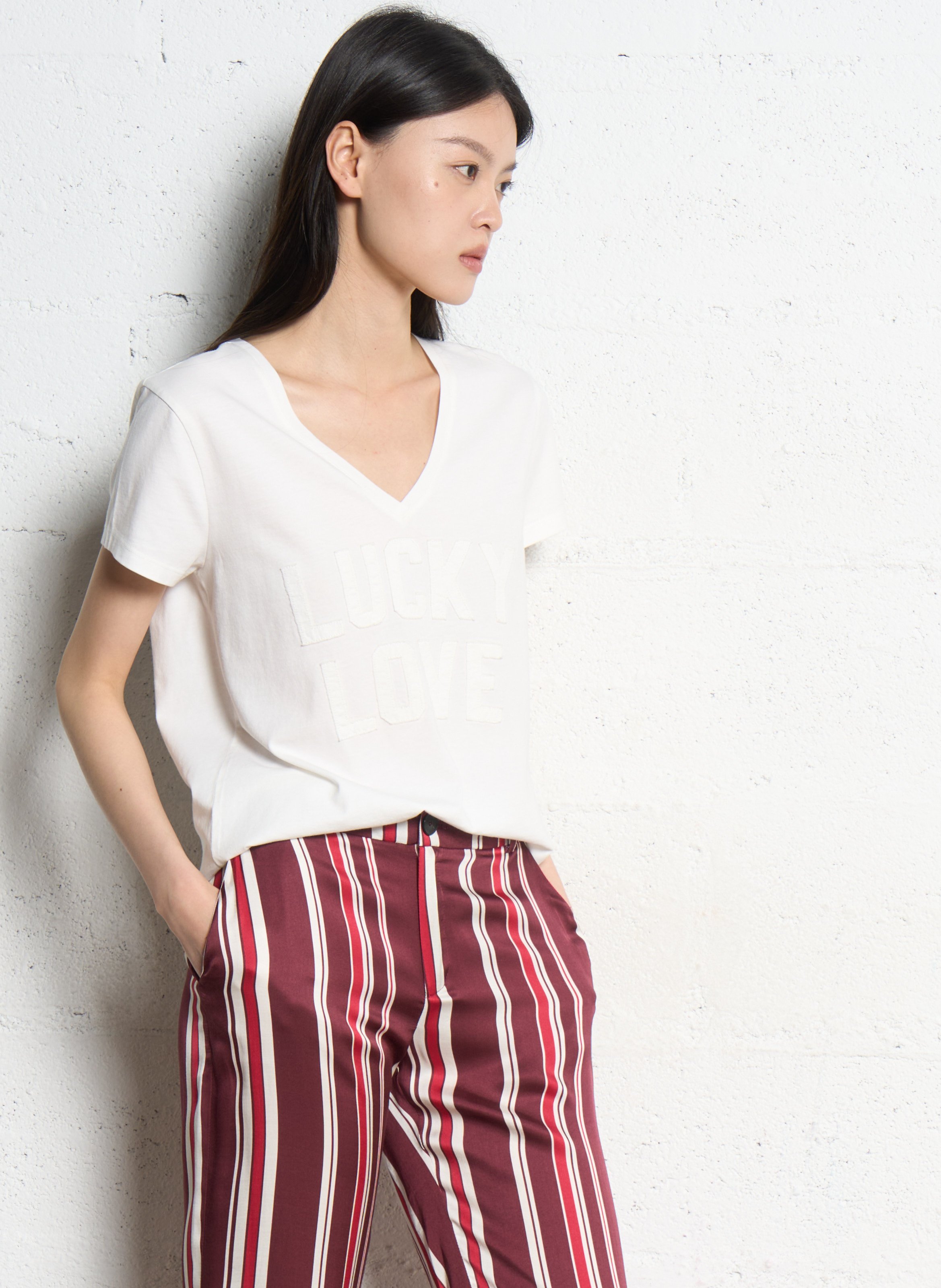 Tee-shirt col v en coton IKKS Blanc