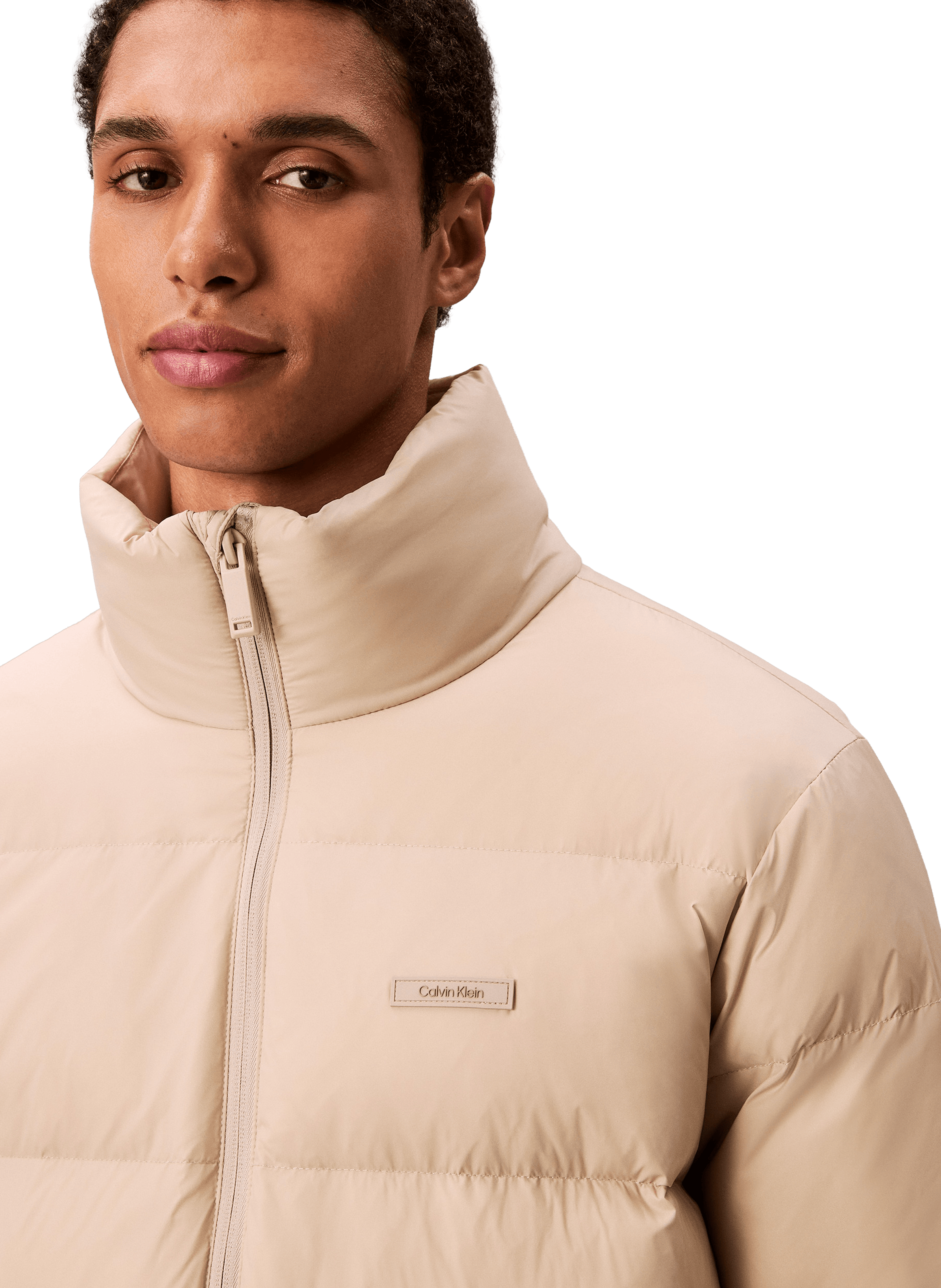 Quilted straight jacket with high collar CALVIN KLEIN Beige