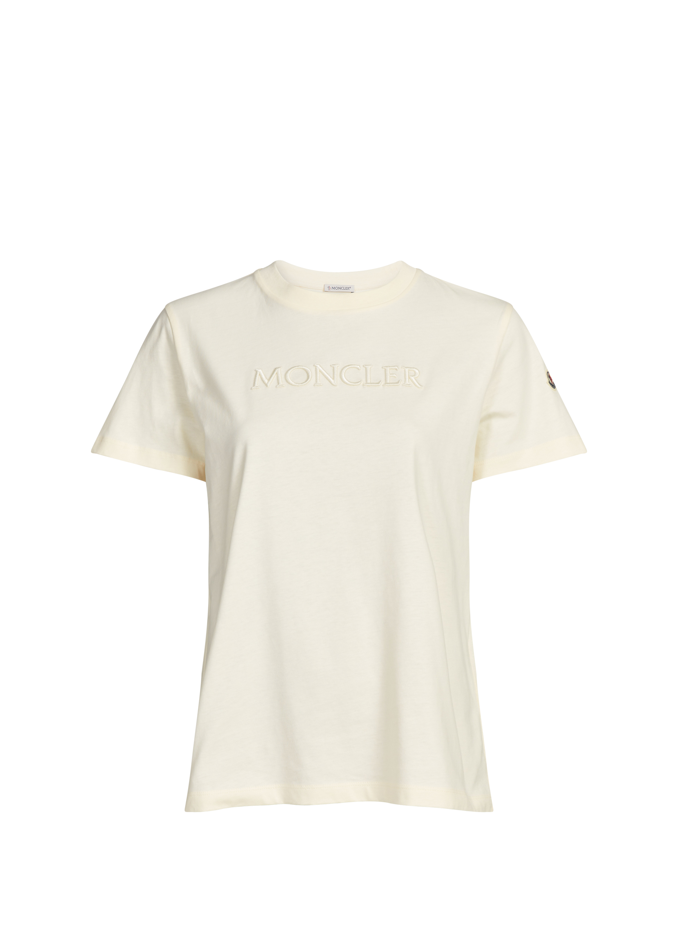 T-shirt brodé à col rond en coton MONCLER Blanc