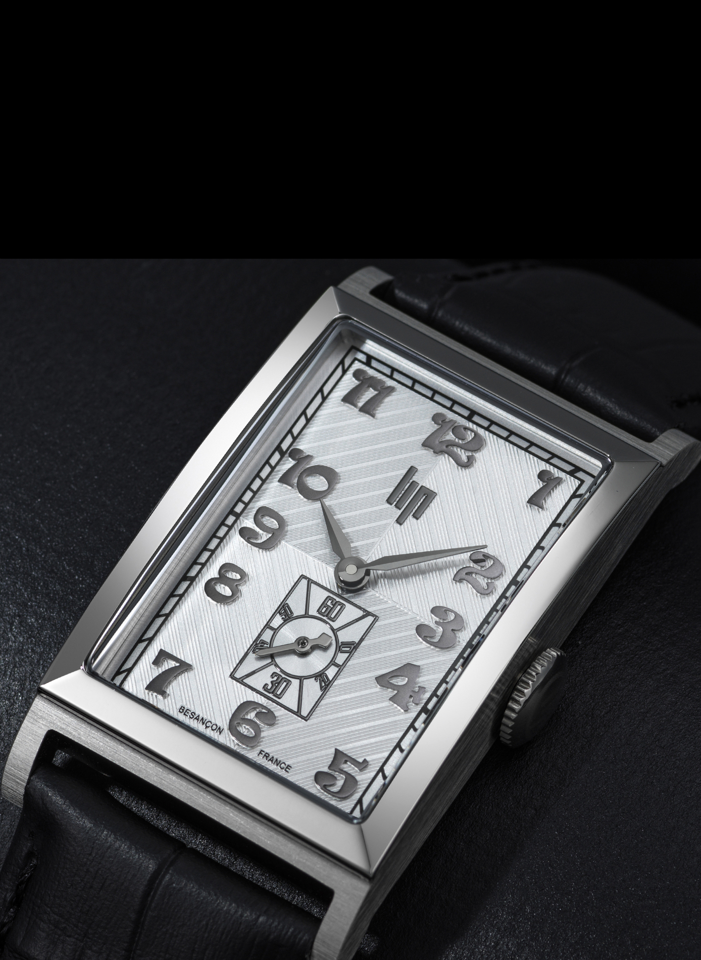 Montre quartz rectangulaire classique en cuir LIP Argent