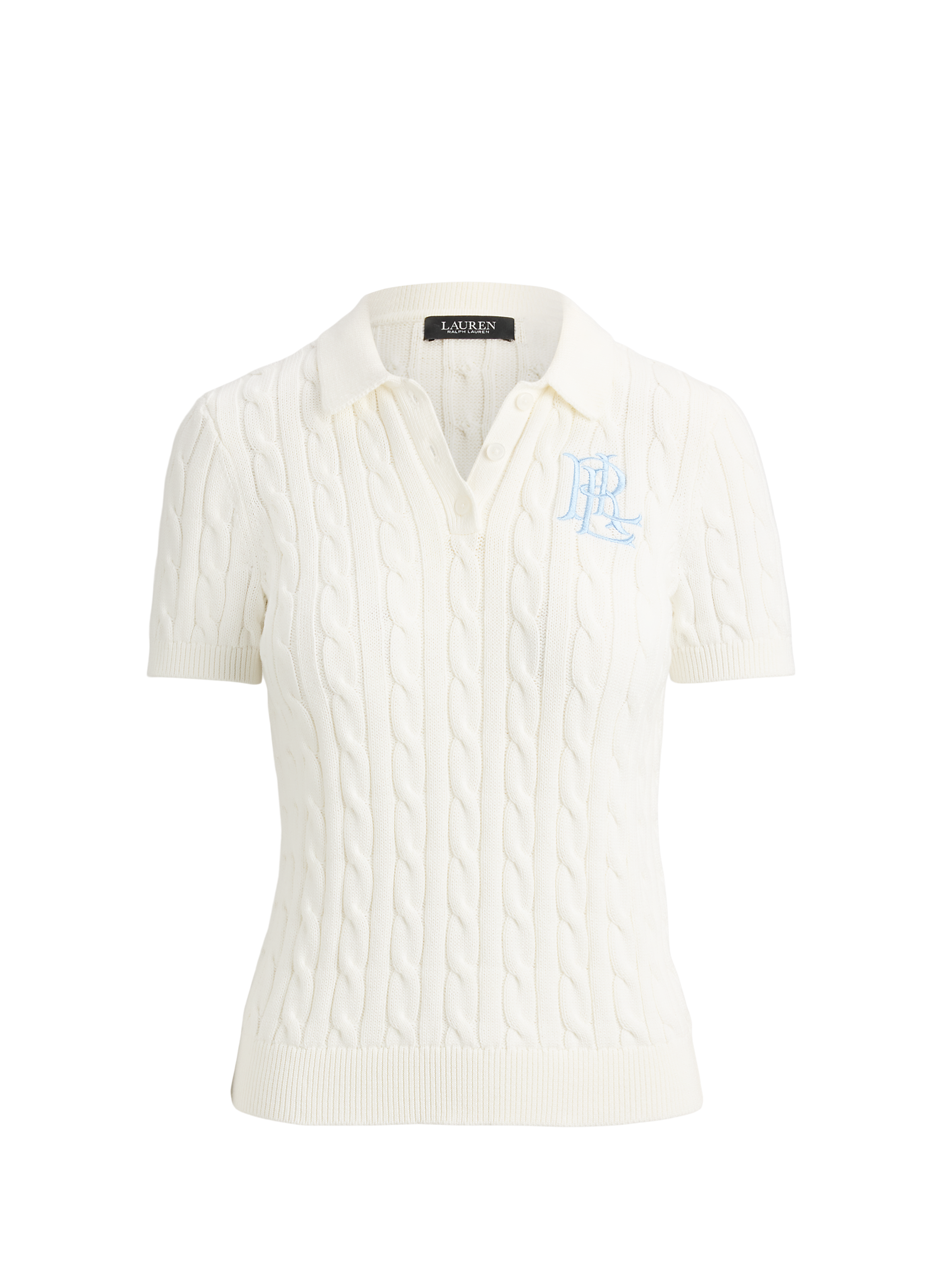 Trui met gevlochten polo kraag van katoen  White