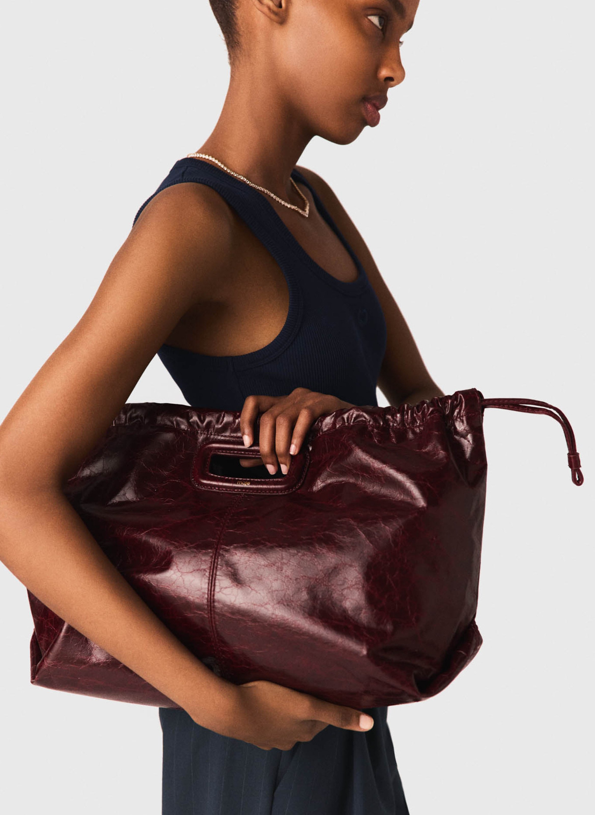 Sac porté épaule en cuir miss m cabas MAJE Rouge
