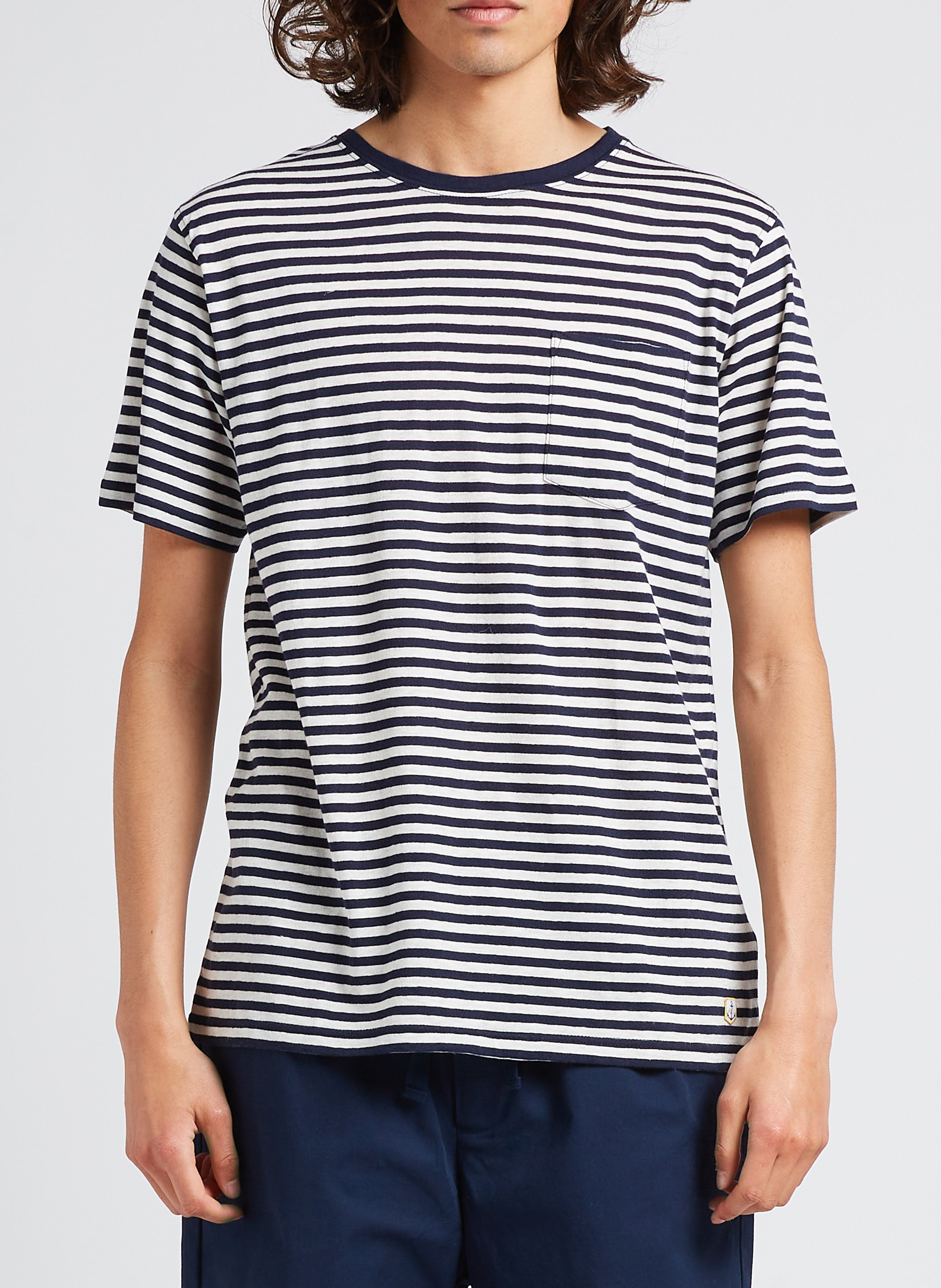 Tee-shirt col rond regular-fit rayé en coton mélangé ARMOR-LUX Bleu