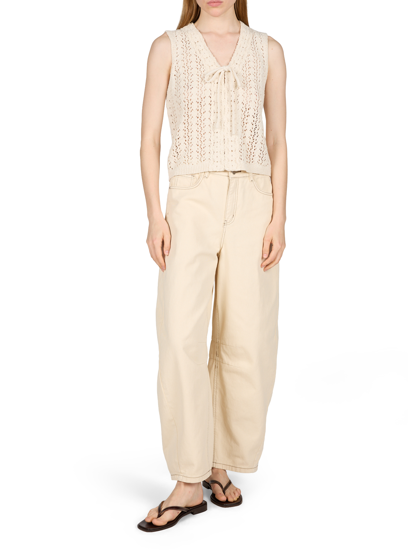 Top in mixed cotton knit OBJECT Beige