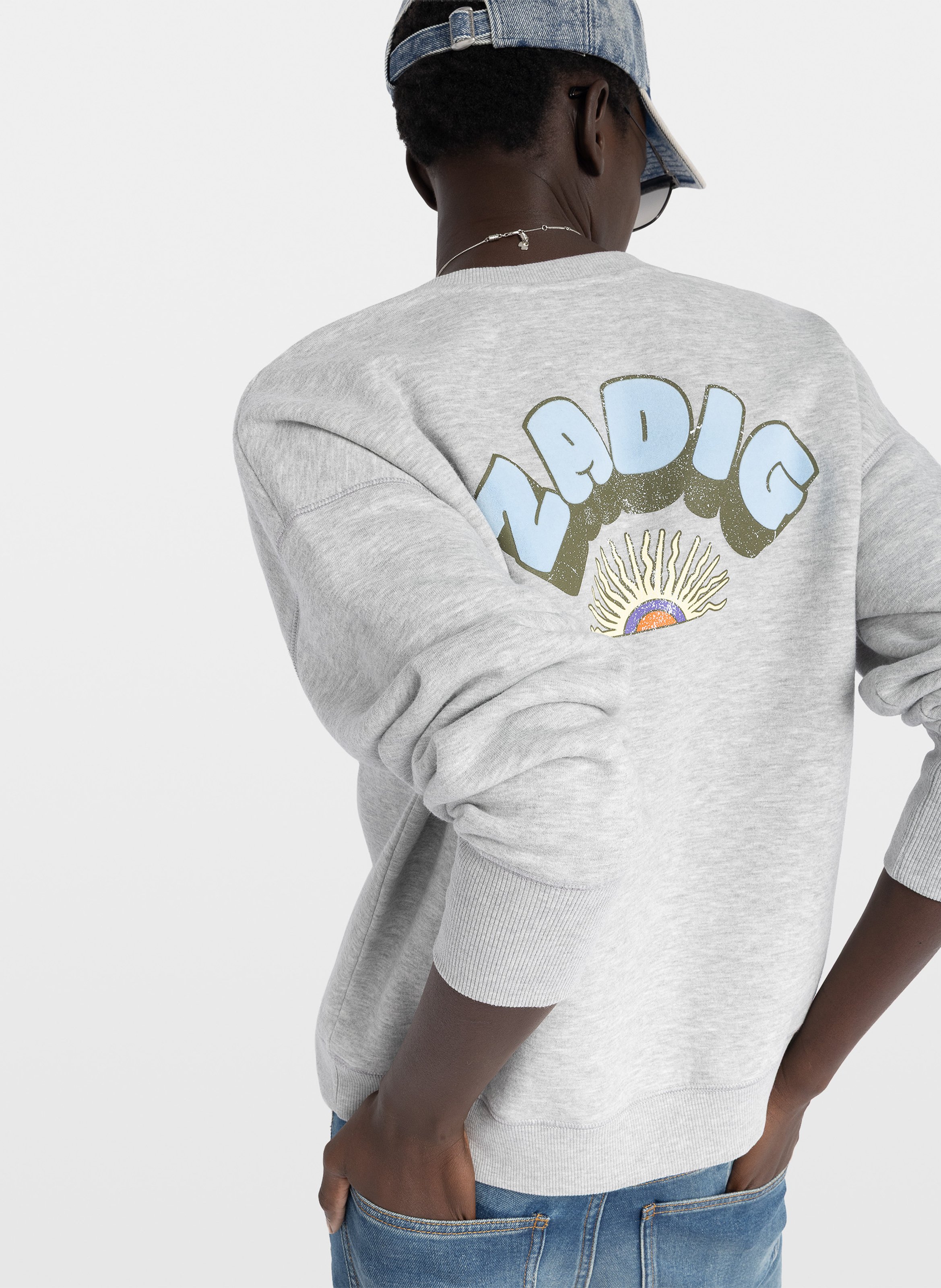 Sweat col v en coton mélangé olive ZADIG&VOLTAIRE Gris